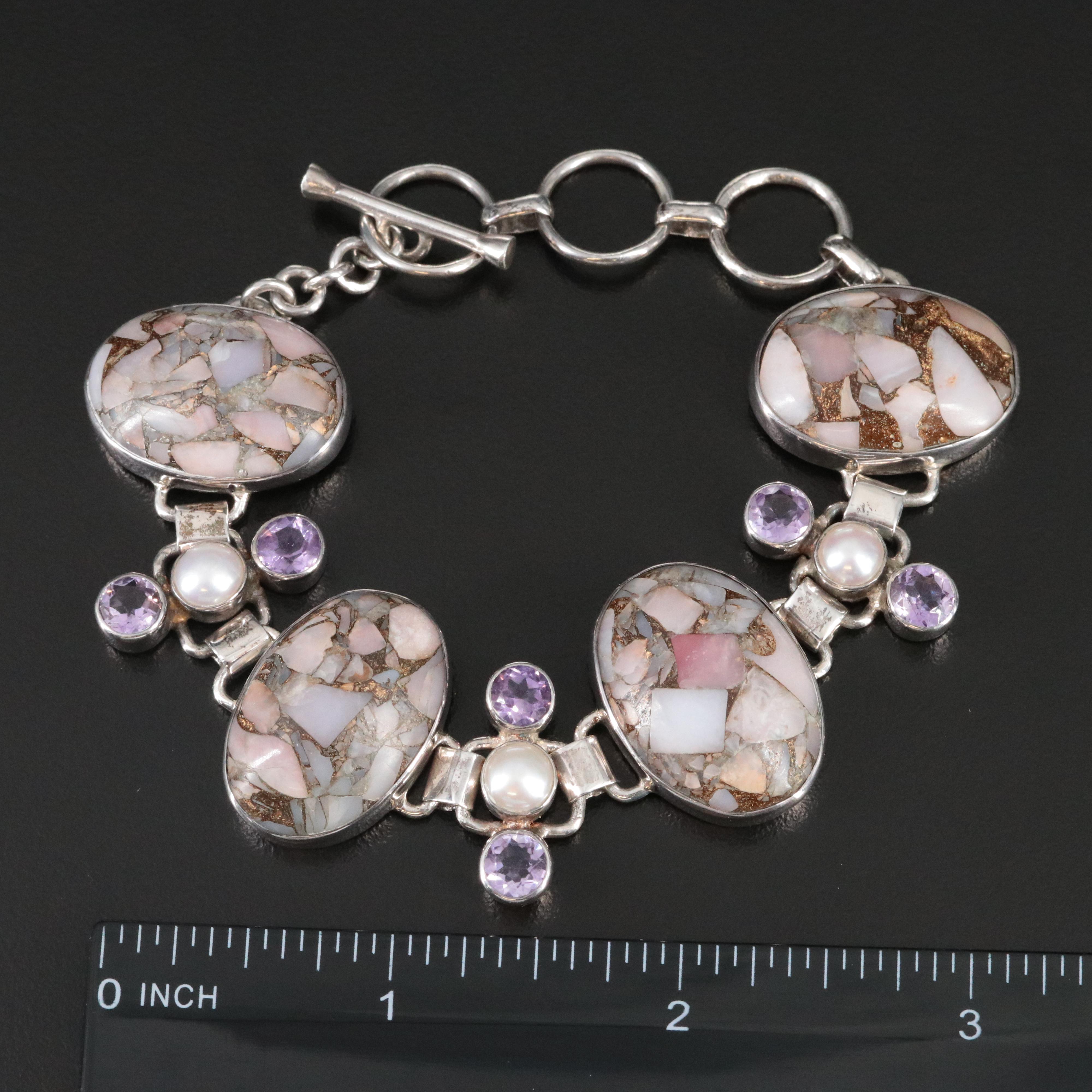 Composite Stone, Amethyst and Pearl Bracelet