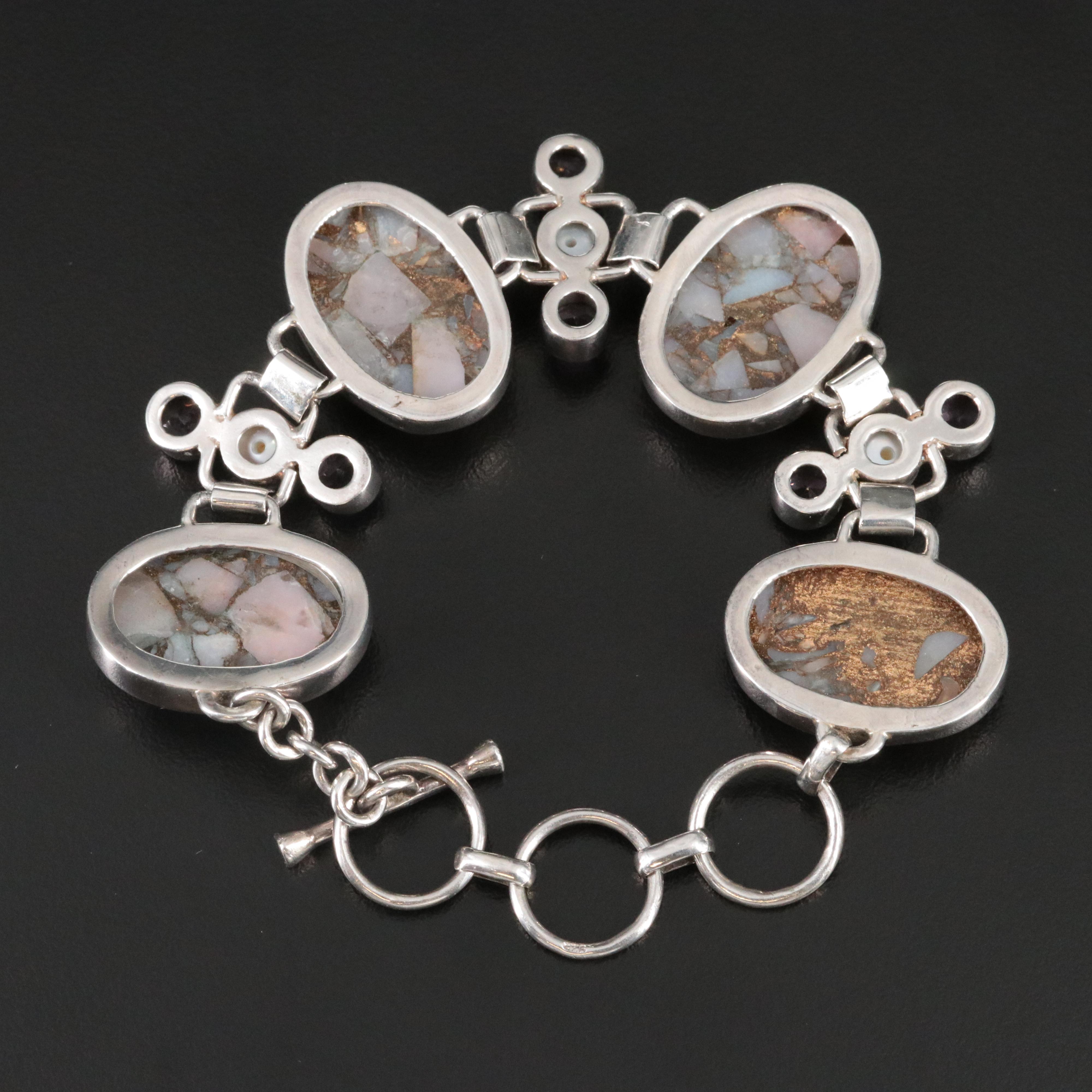 Composite Stone, Amethyst and Pearl Bracelet