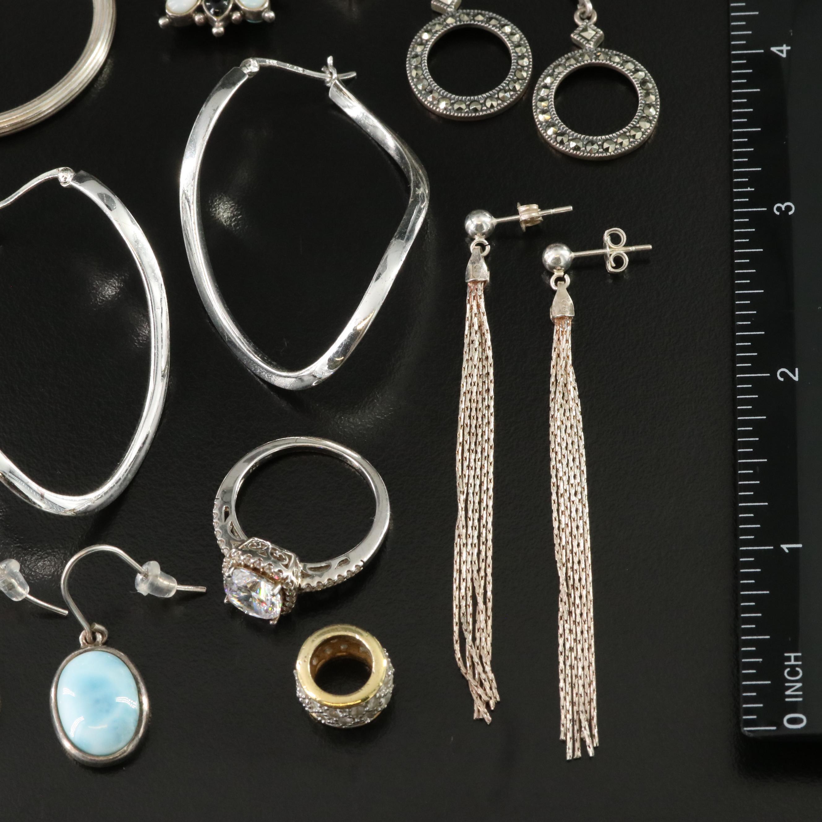 Sterling Jewelry Including Larimar, Pearl and Marcasite