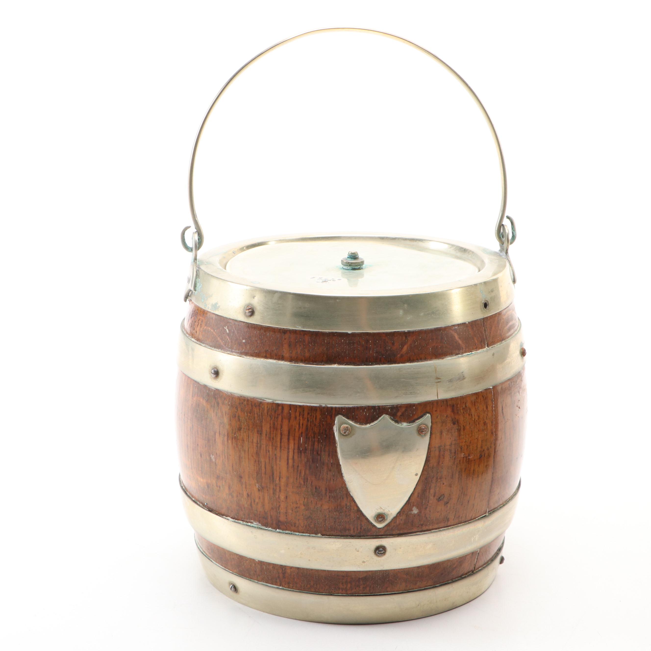 English Silver Plate Banded Oak Biscuit Barrels, Late 19th/ Early 20th Century