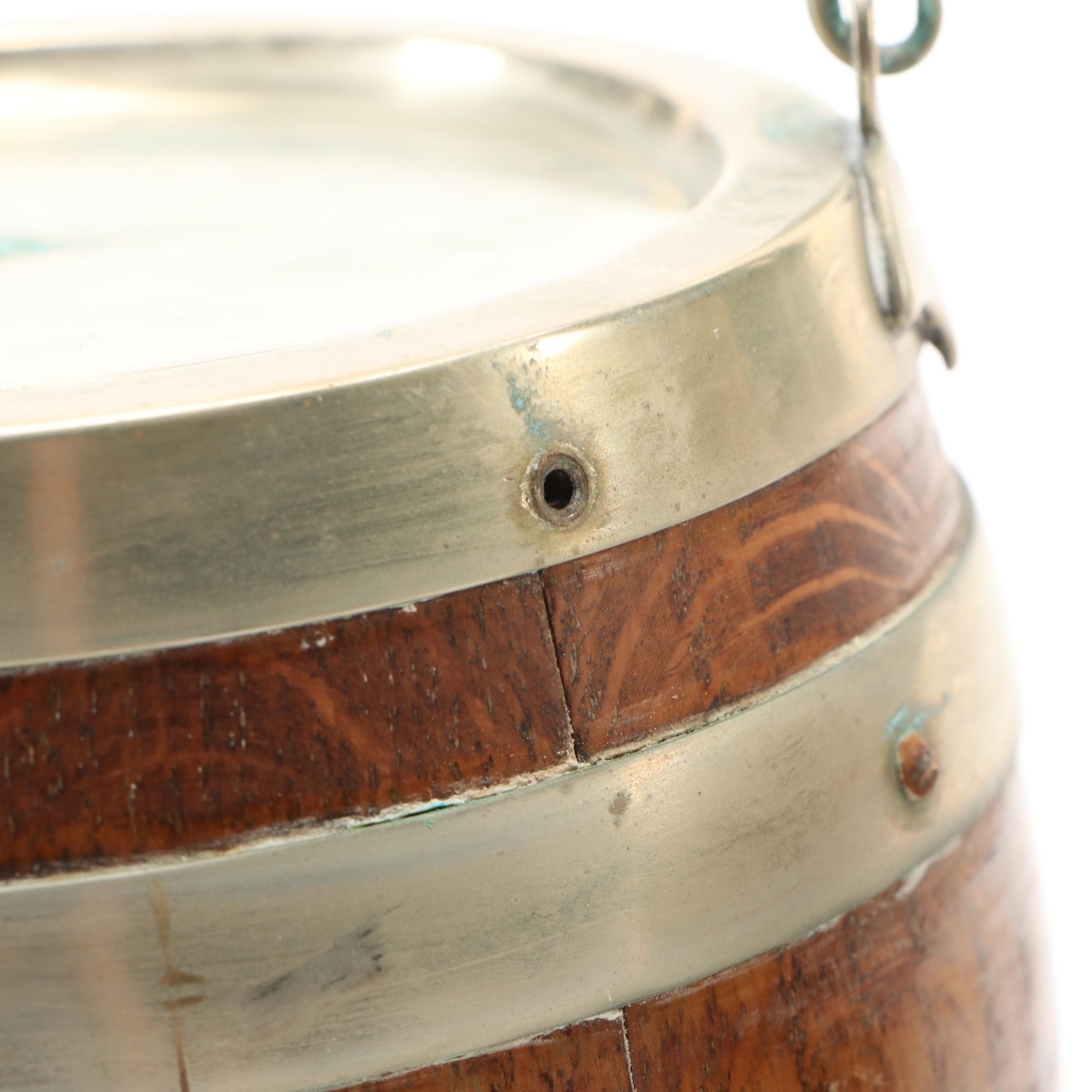 English Silver Plate Banded Oak Biscuit Barrels, Late 19th/ Early 20th Century