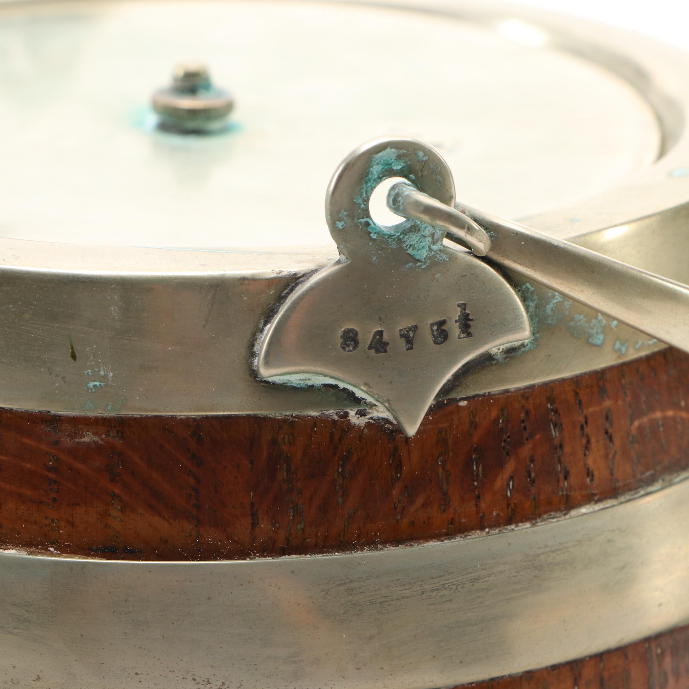 English Silver Plate Banded Oak Biscuit Barrels, Late 19th/ Early 20th Century
