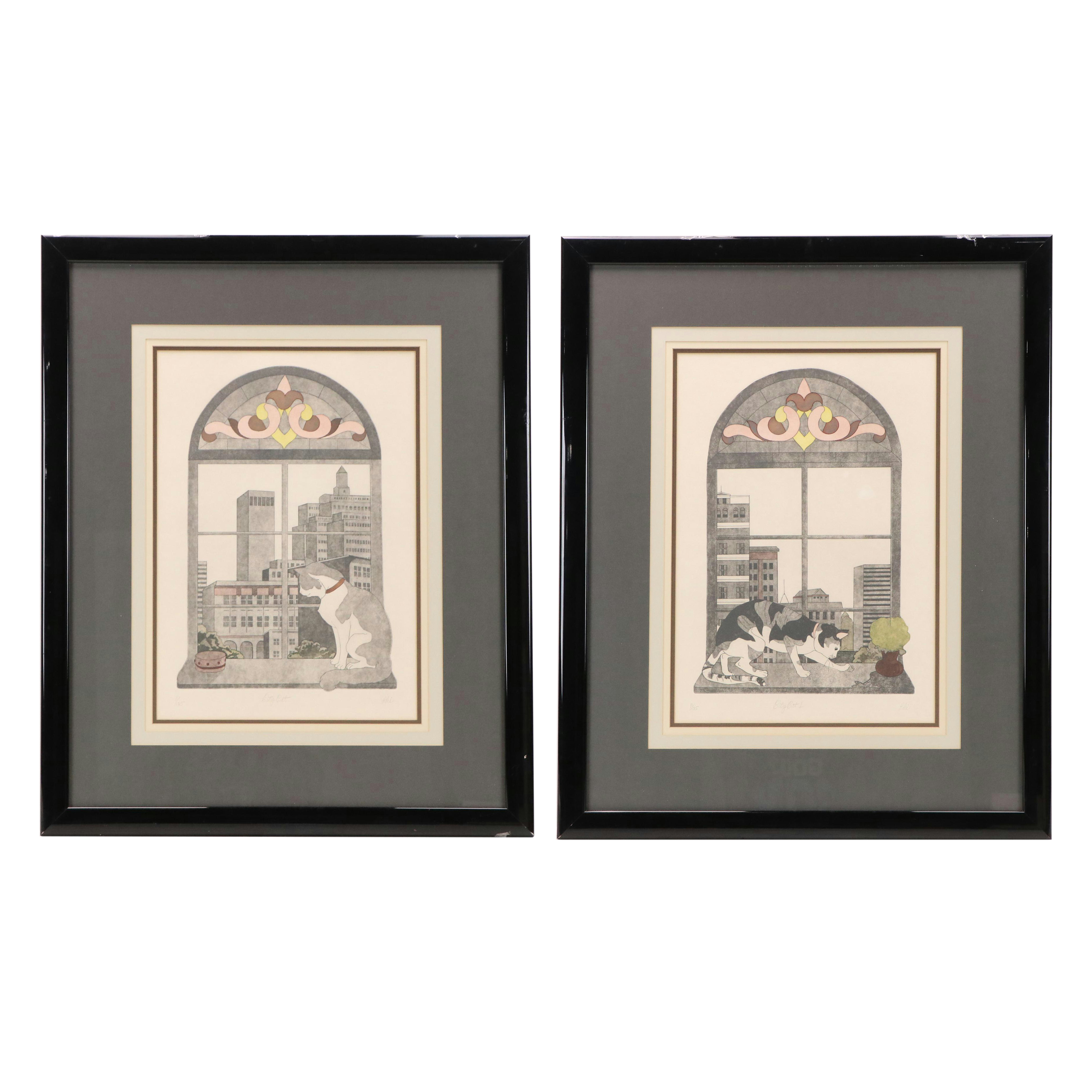 Etchings with Aquatint À la Poupée "City Cat" and "City Cat I," Late 20th C.