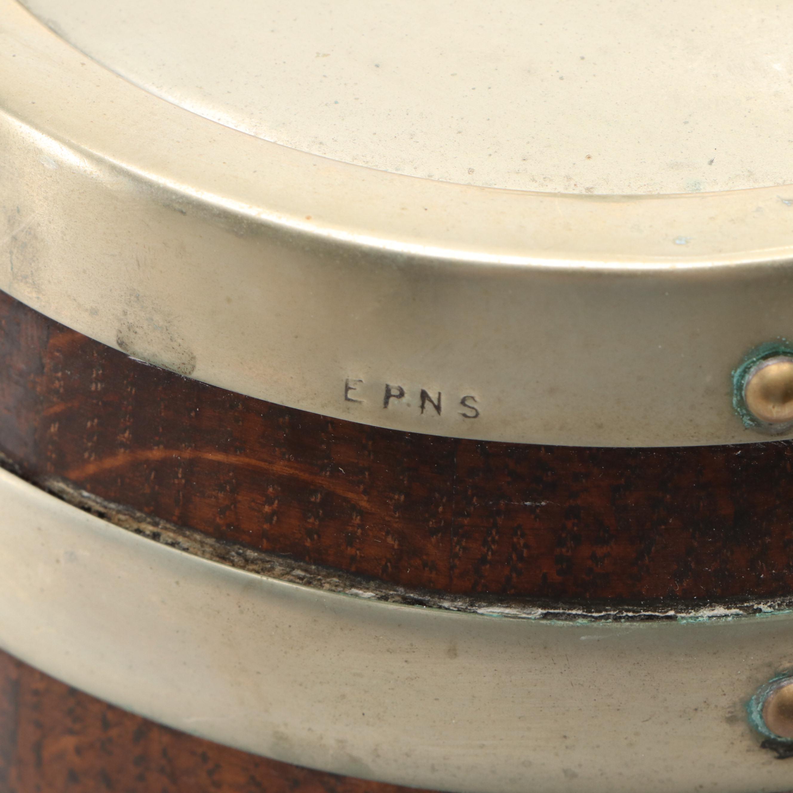 English Silver Plate Banded Oak Biscuit Barrels, Late 19th/ Early 20th Century