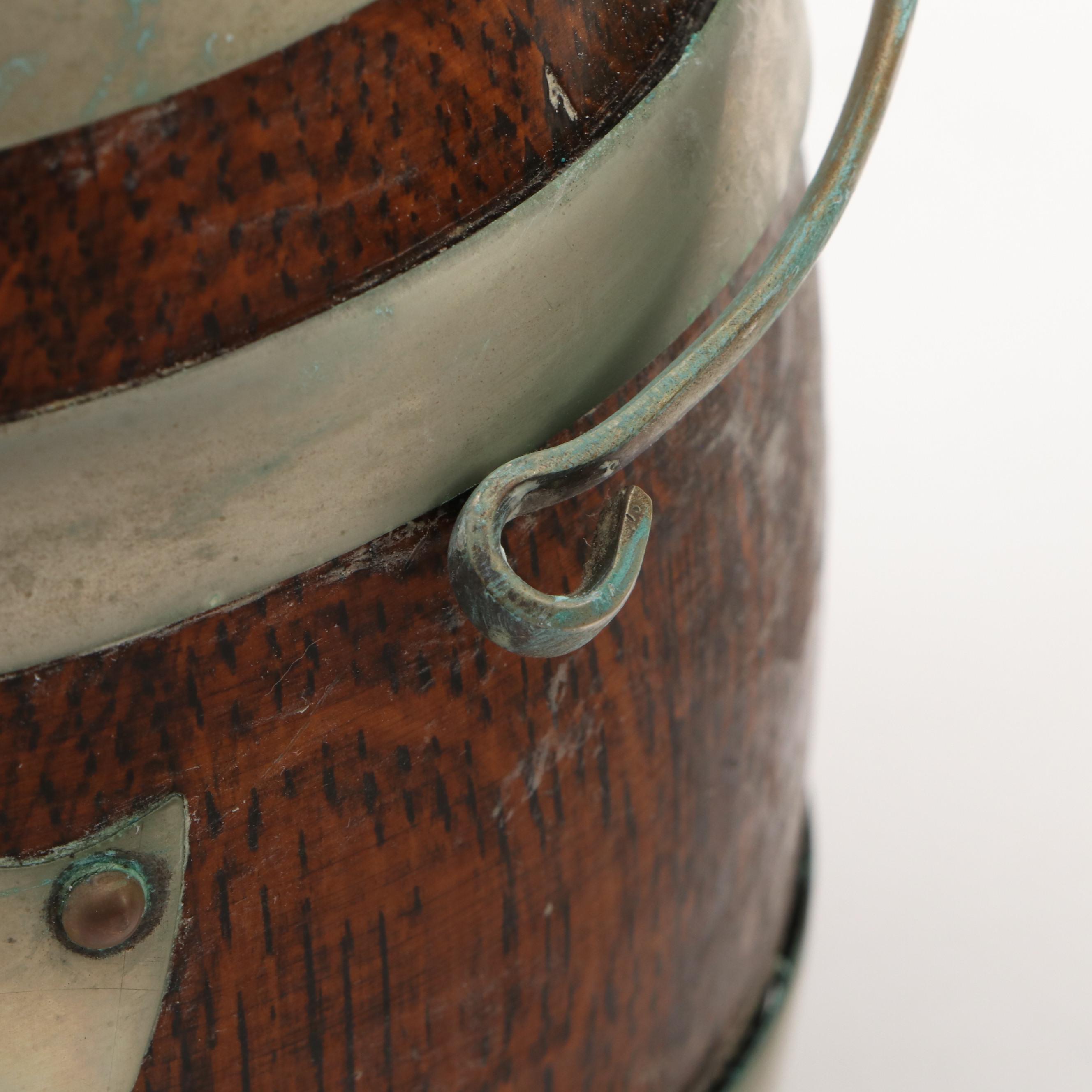 English Silver Plate Banded Oak Biscuit Barrels, Late 19th/ Early 20th Century