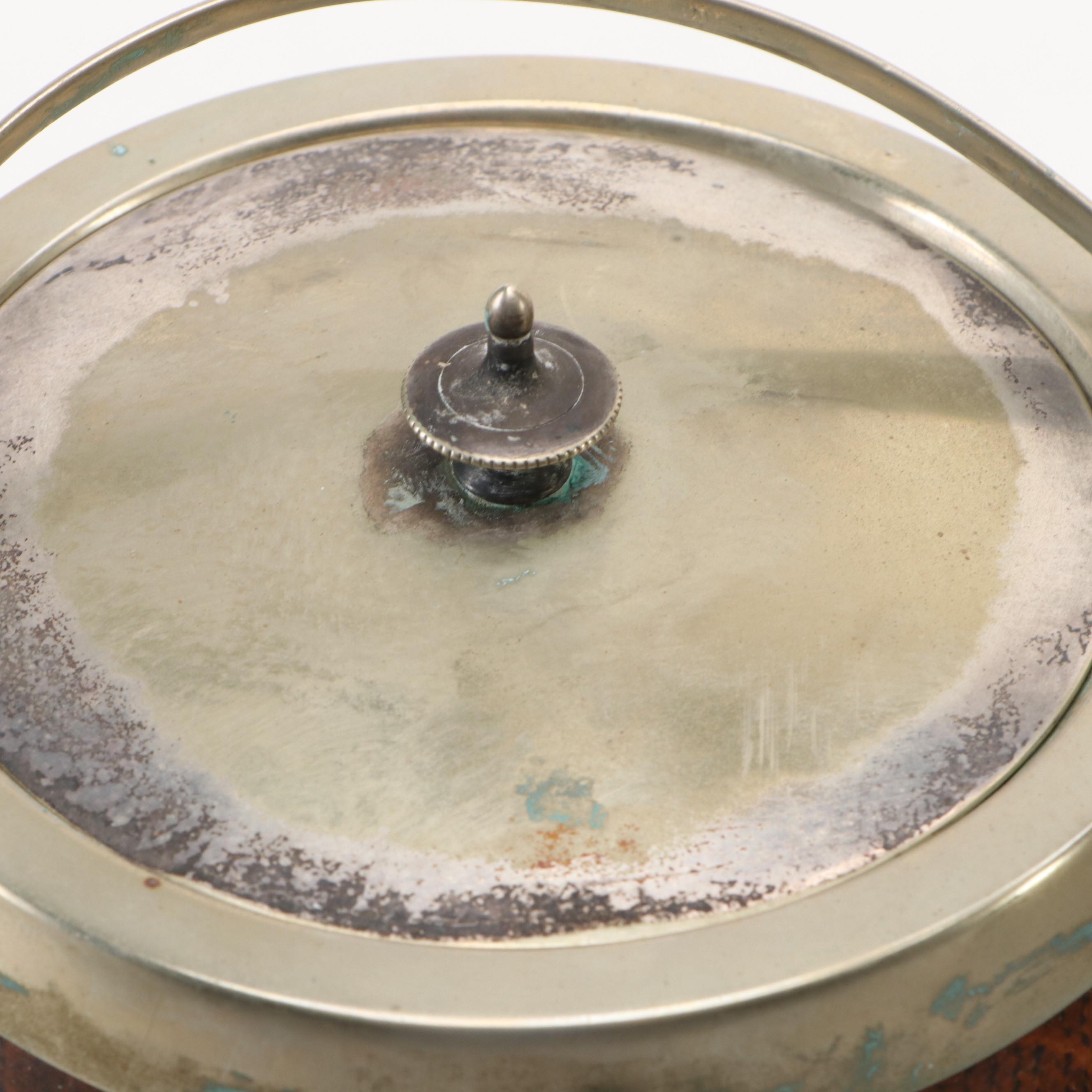 English Silver Plate Banded Oak Biscuit Barrels, Late 19th/ Early 20th Century