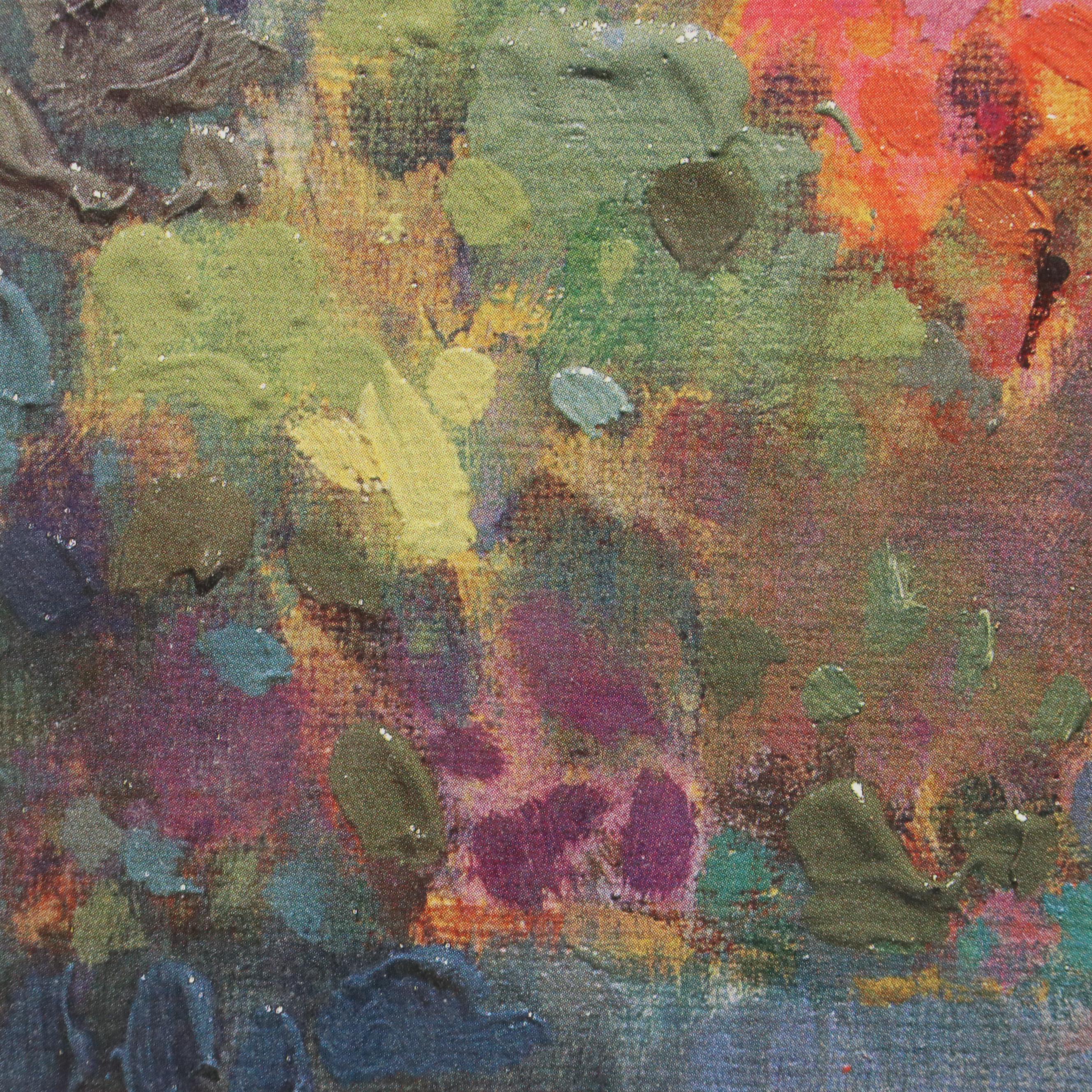 Offset Lithograph of Impressionist Style Pond Landscape