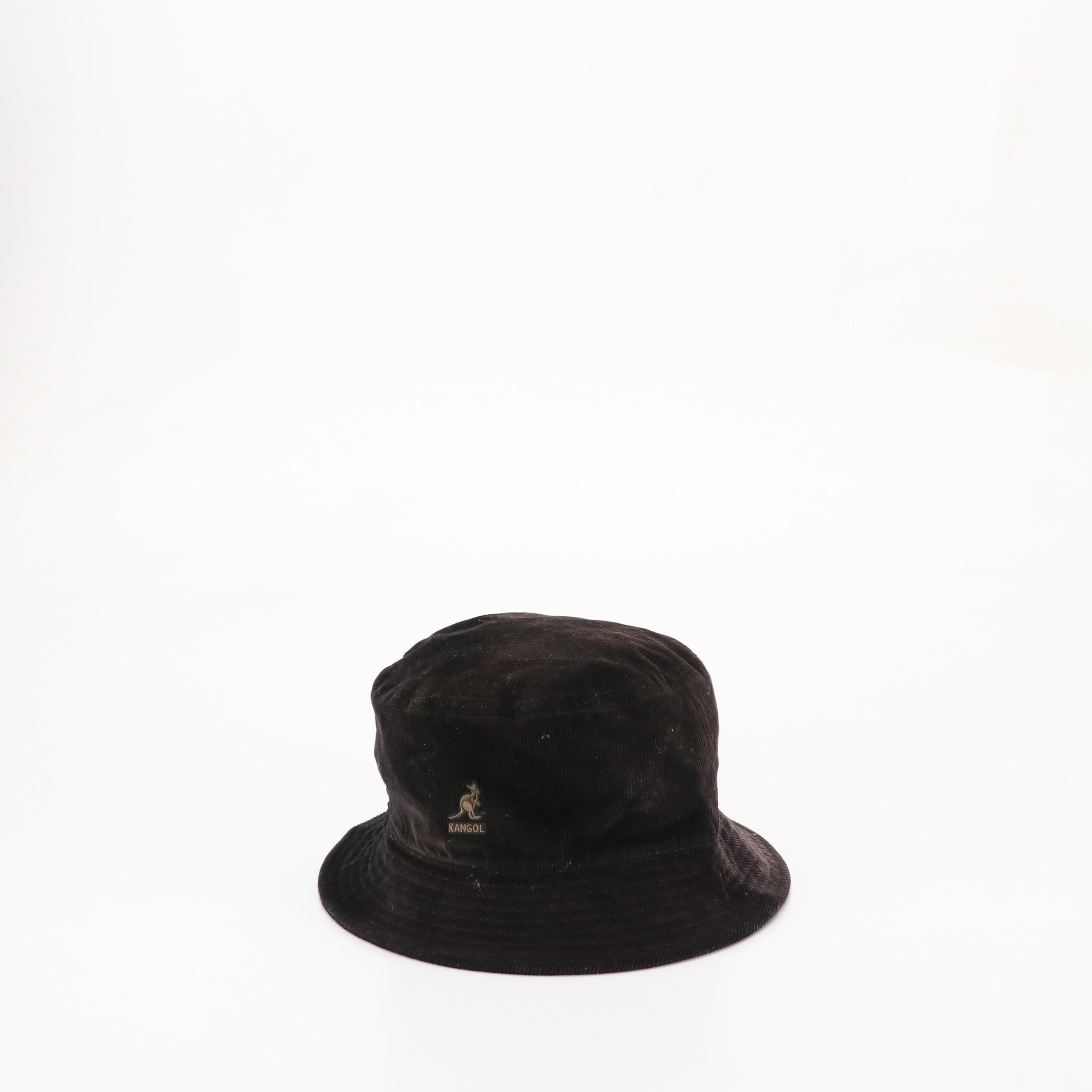 Kangol Black Cord Bucket Hat with Red and White Knit Beanie with Faux-Fur PomPom