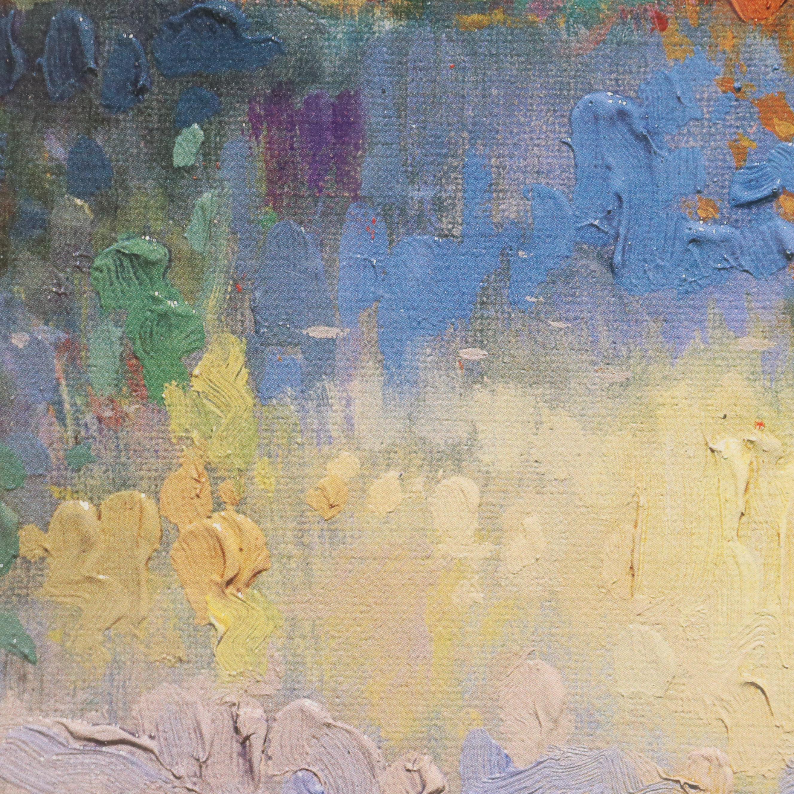 Offset Lithograph of Impressionist Style Pond Landscape