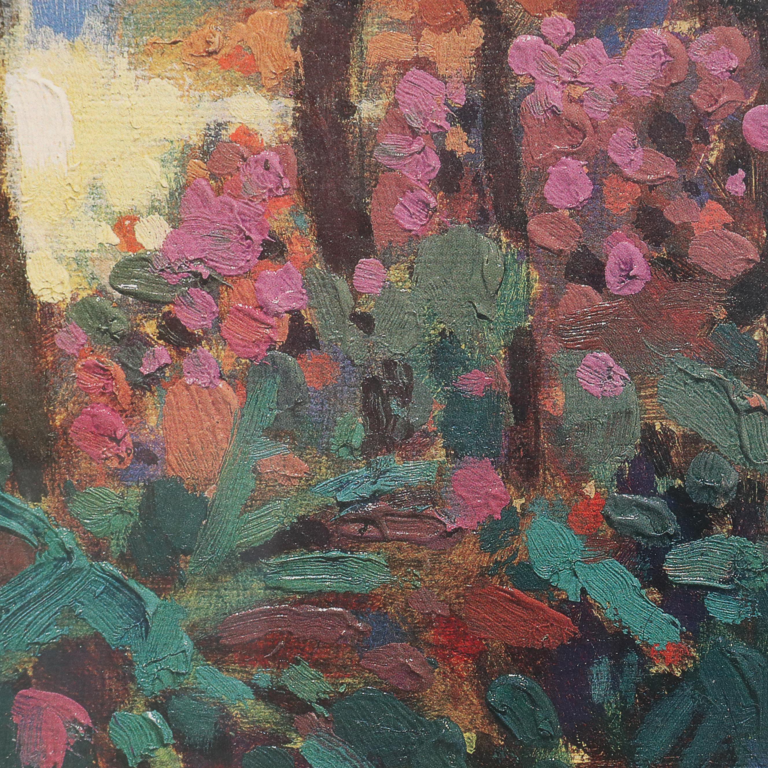 Offset Lithograph of Impressionist Style Pond Landscape