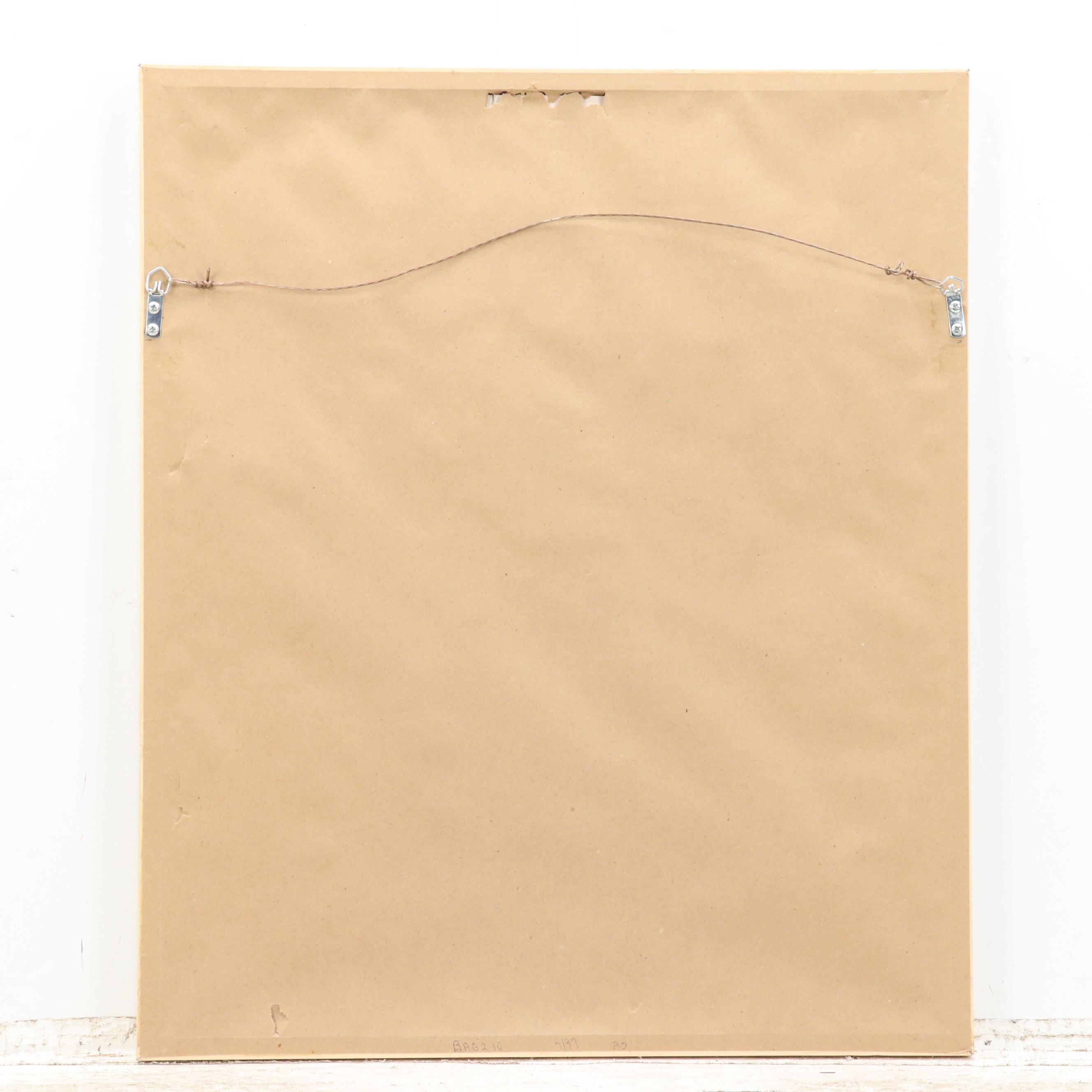 Offset Lithograph of Impressionist Style Pond Landscape