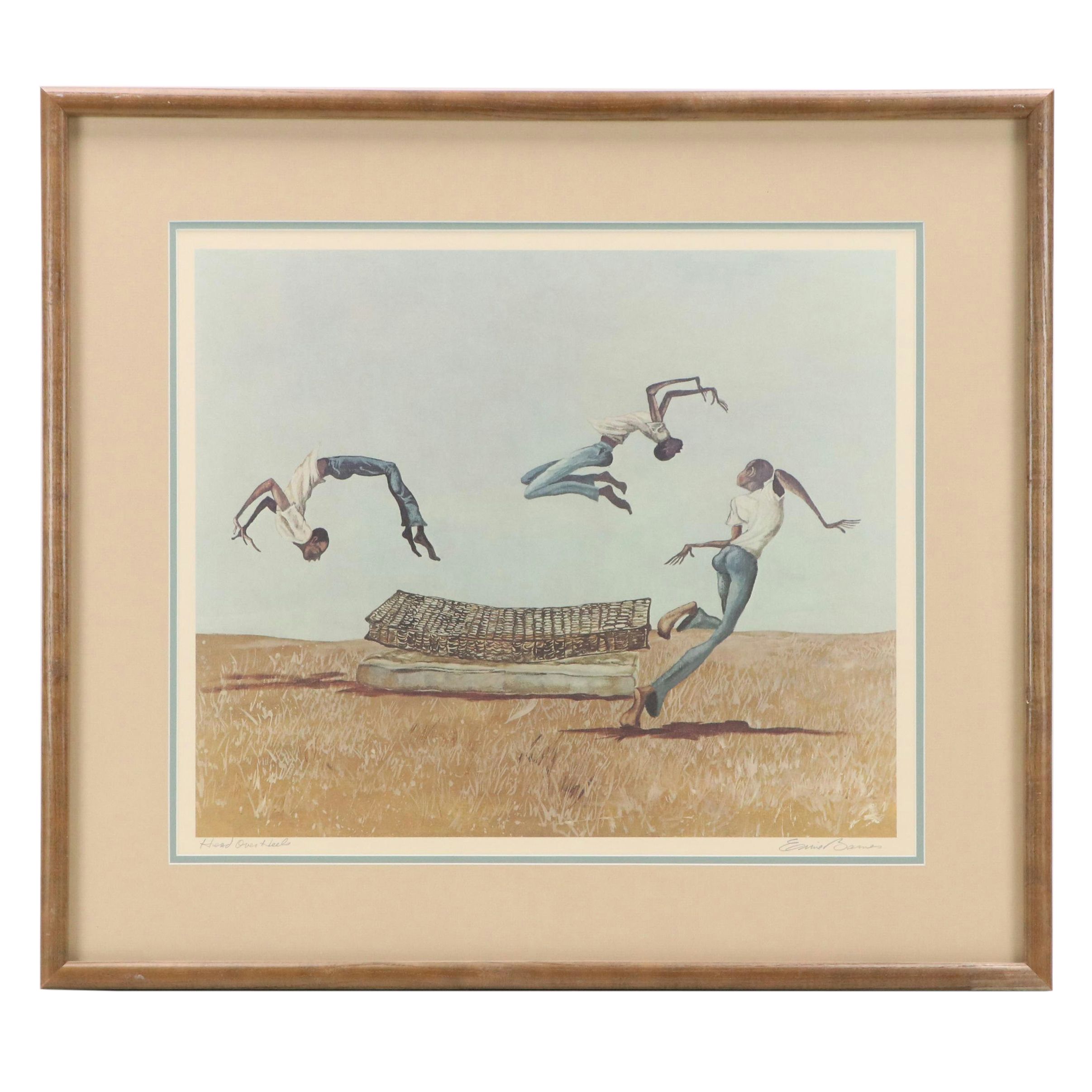 Ernie Barnes Offset Lithograph "Head Over Heels," Late 20th Century