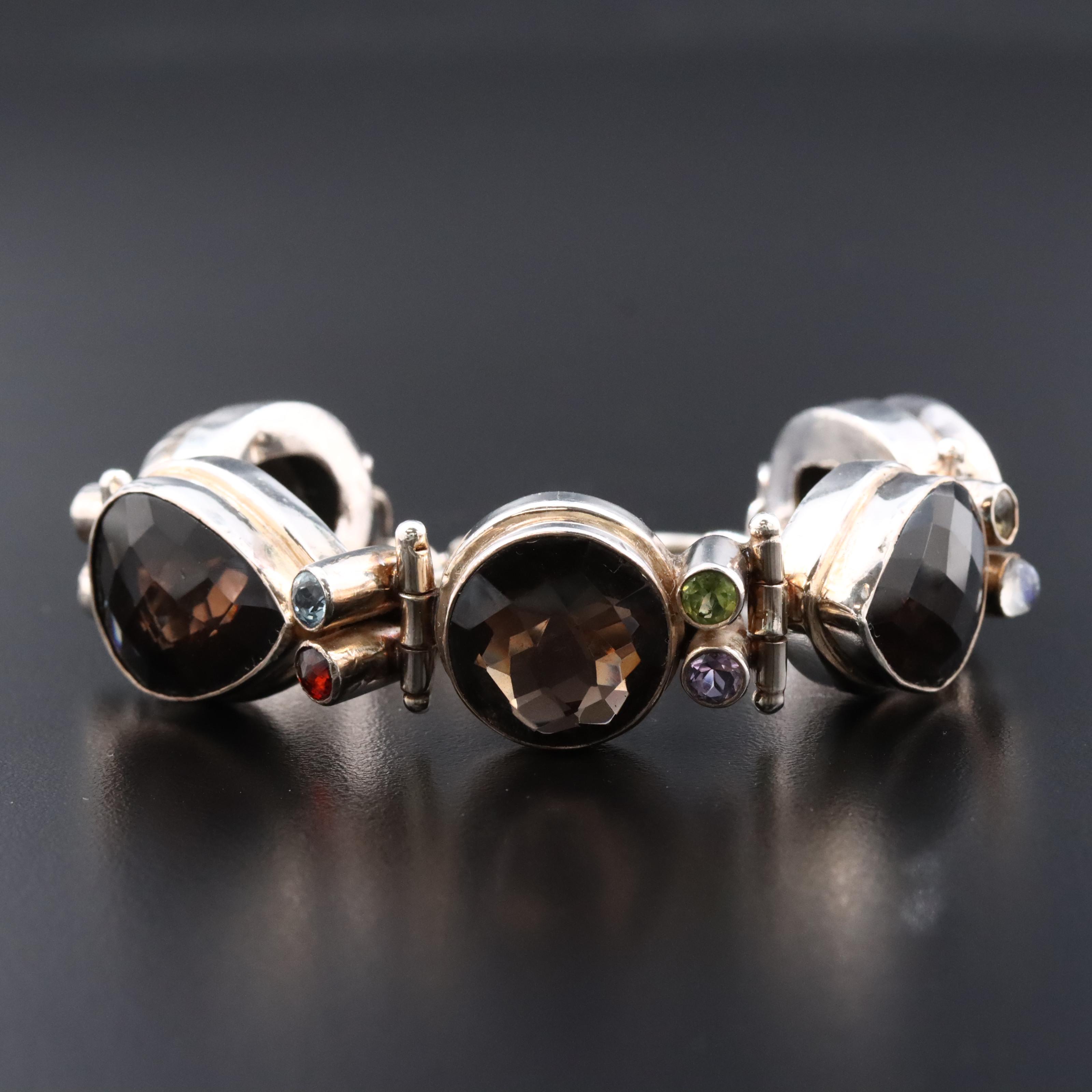 Sterling Gemstone Bracelet Featuring Smoky Quartz, Moonstone and Amethyst