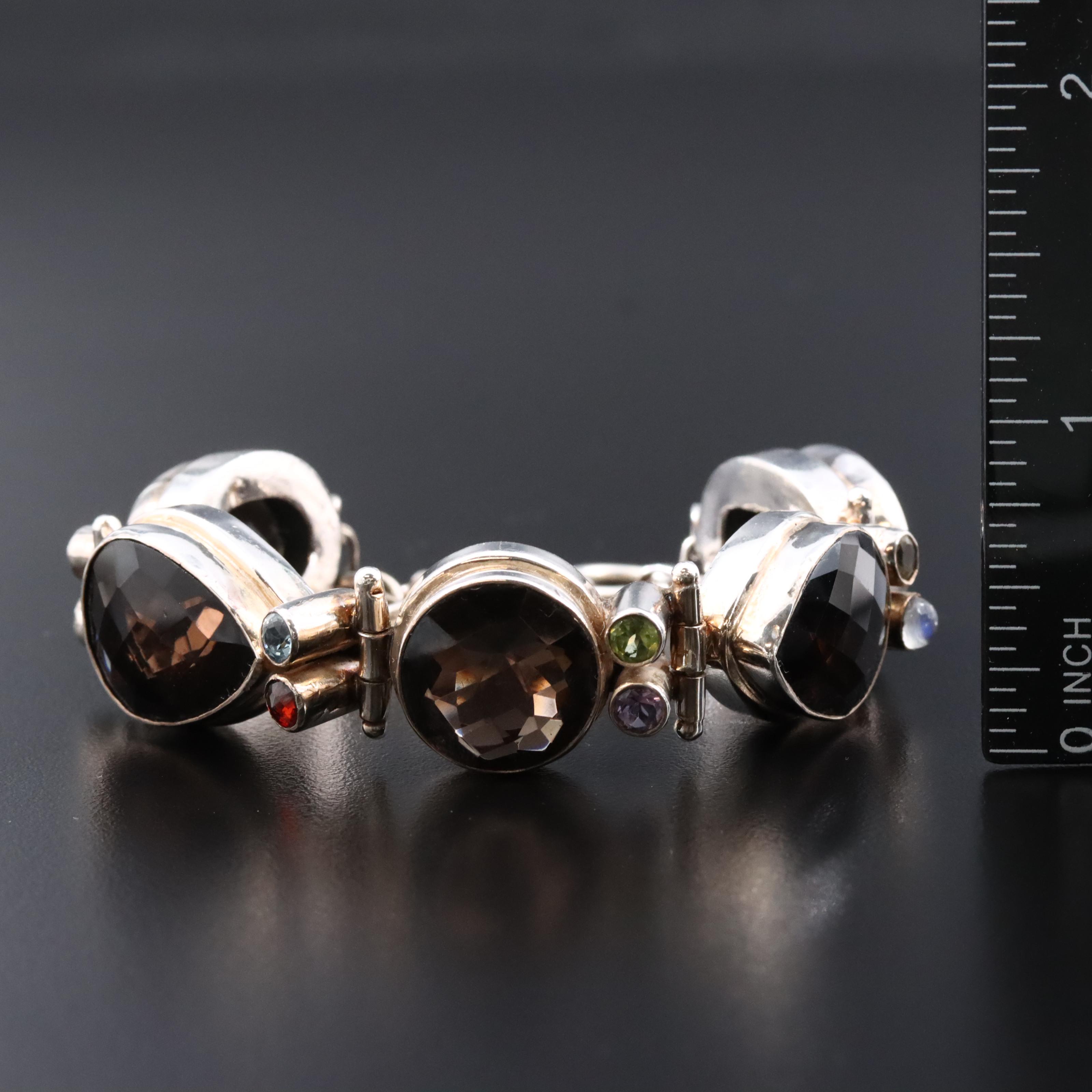 Sterling Gemstone Bracelet Featuring Smoky Quartz, Moonstone and Amethyst