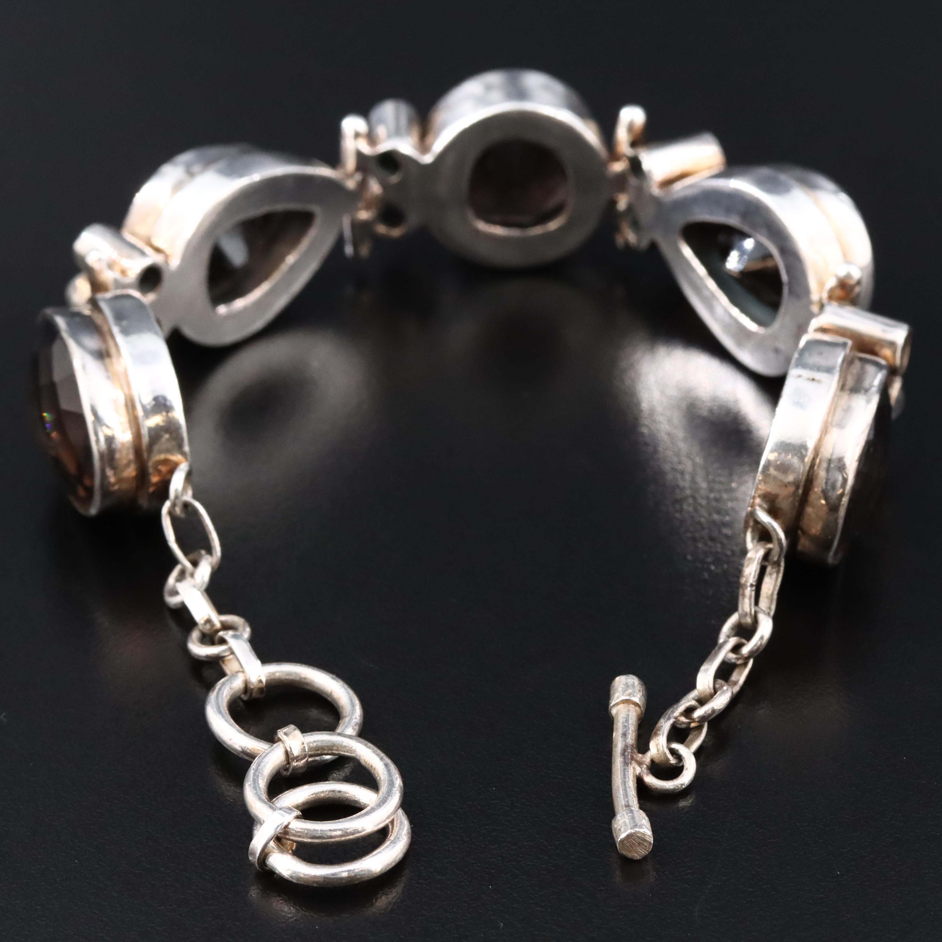 Sterling Gemstone Bracelet Featuring Smoky Quartz, Moonstone and Amethyst