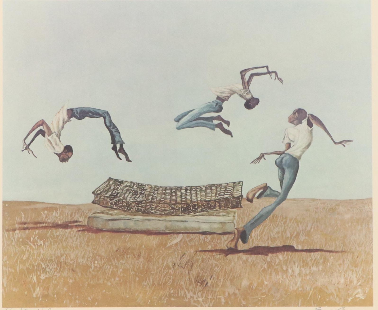 Ernie Barnes Offset Lithograph "Head Over Heels," Late 20th Century