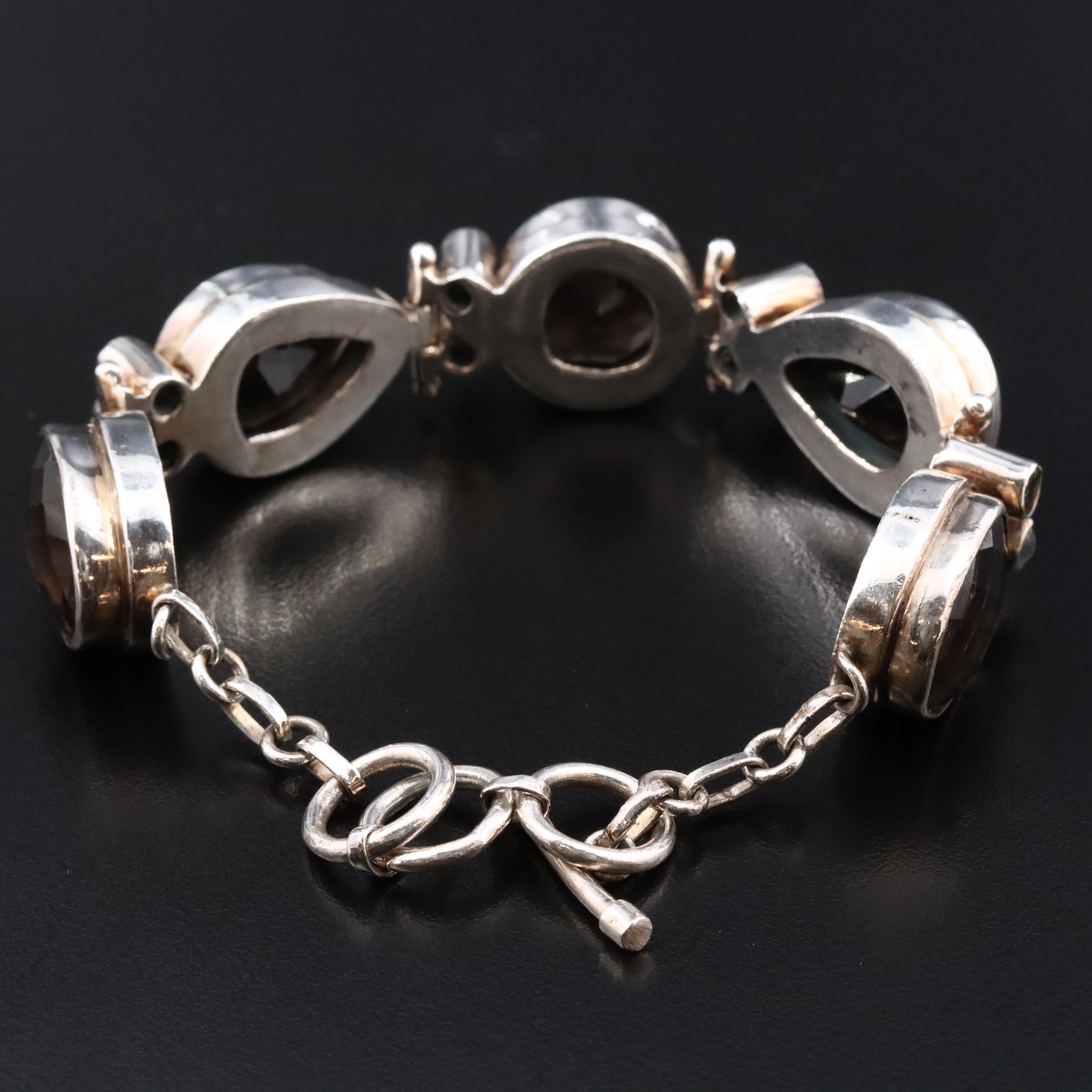 Sterling Gemstone Bracelet Featuring Smoky Quartz, Moonstone and Amethyst