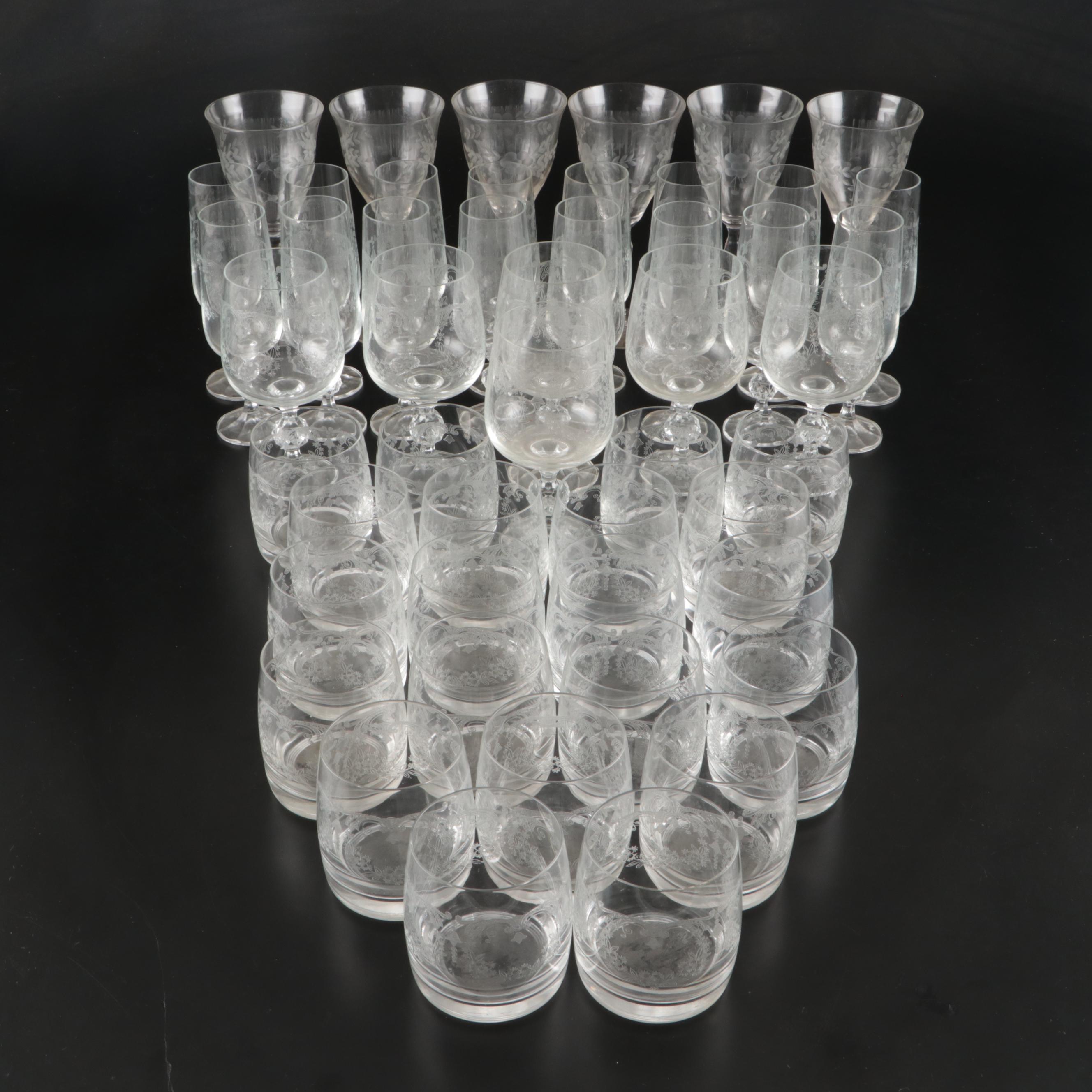 Import Assoc "Cascade" Water Goblets and More with EAPG Etched Wine Glasses