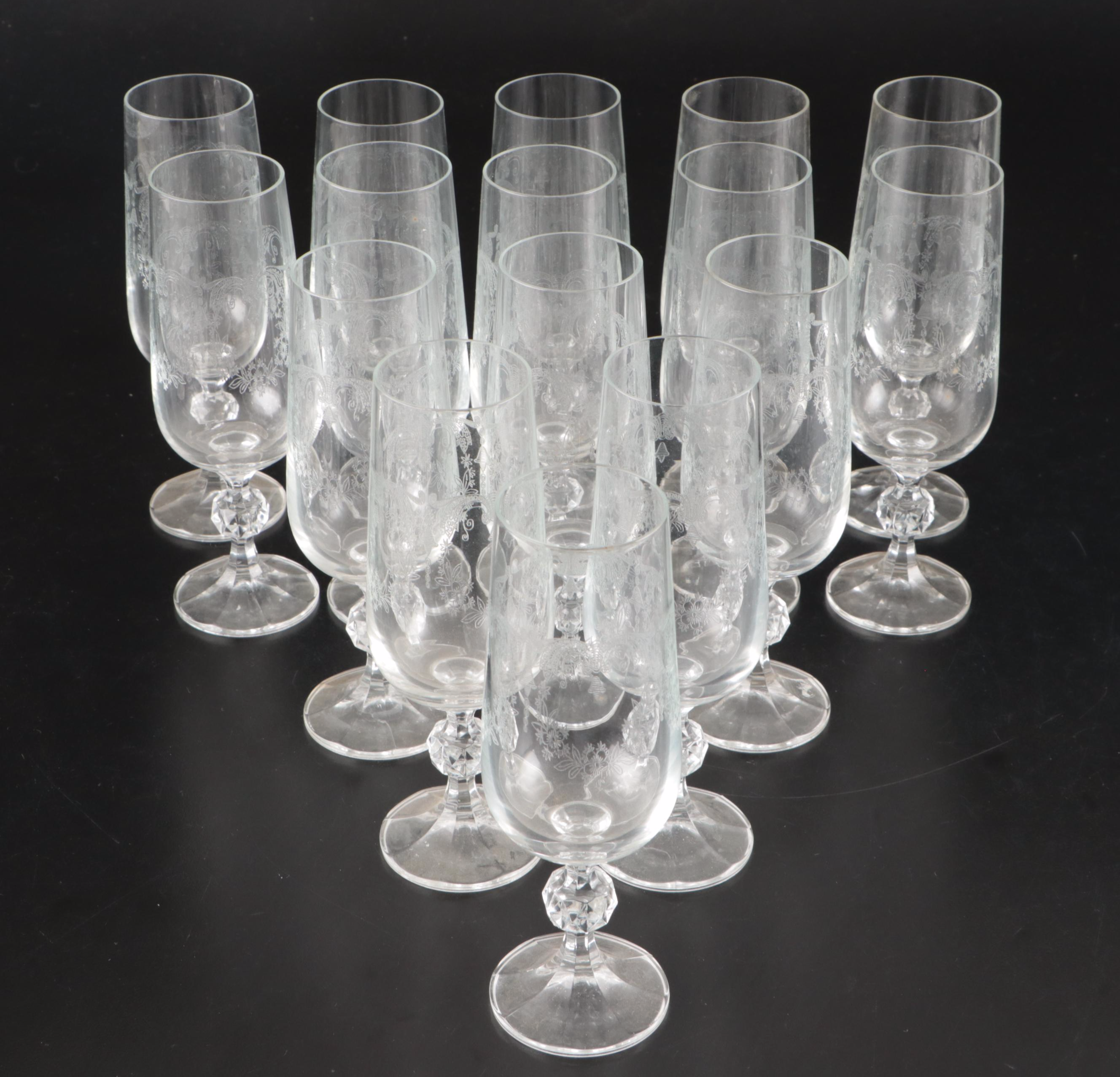 Import Assoc "Cascade" Water Goblets and More with EAPG Etched Wine Glasses