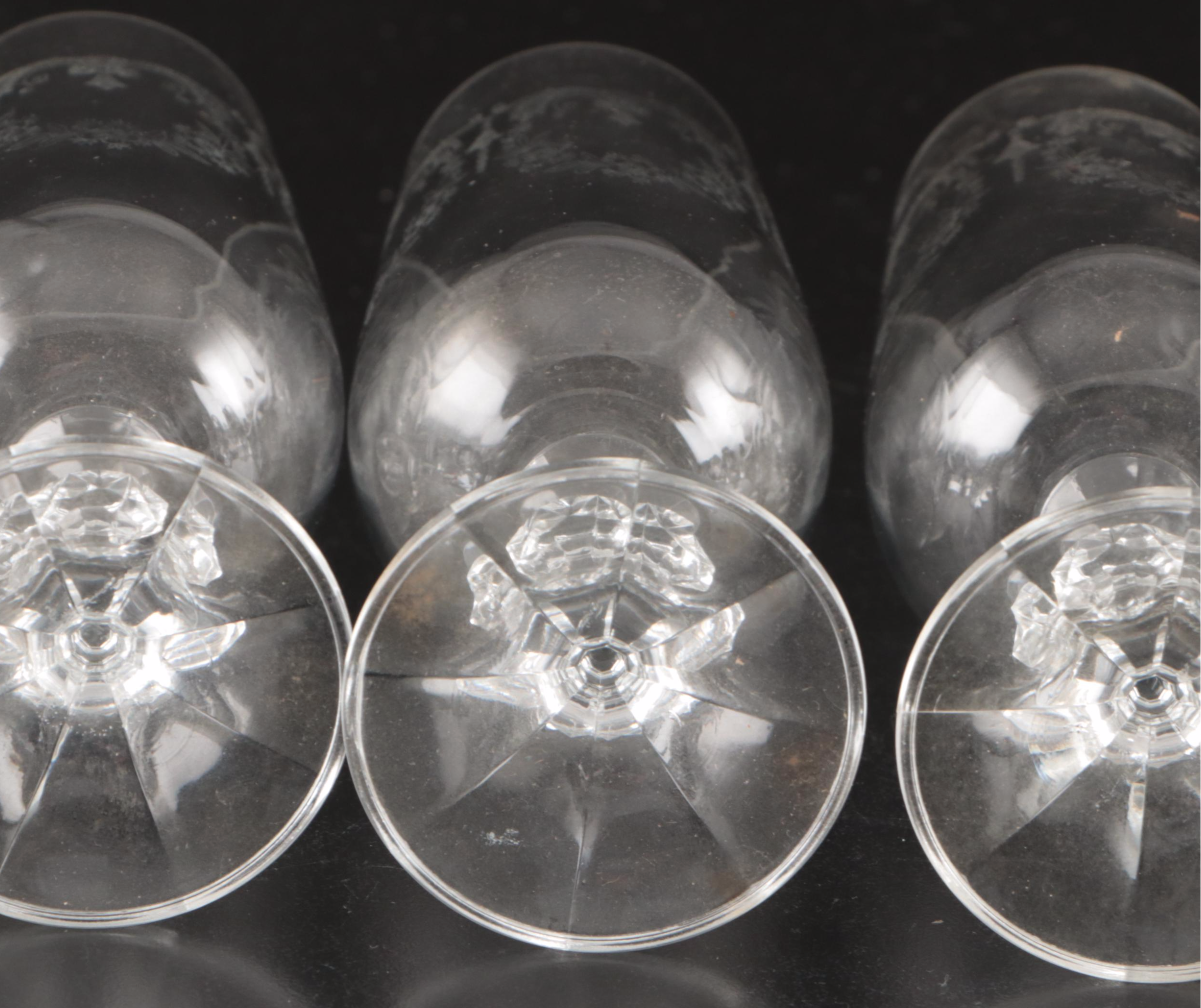 Import Assoc "Cascade" Water Goblets and More with EAPG Etched Wine Glasses