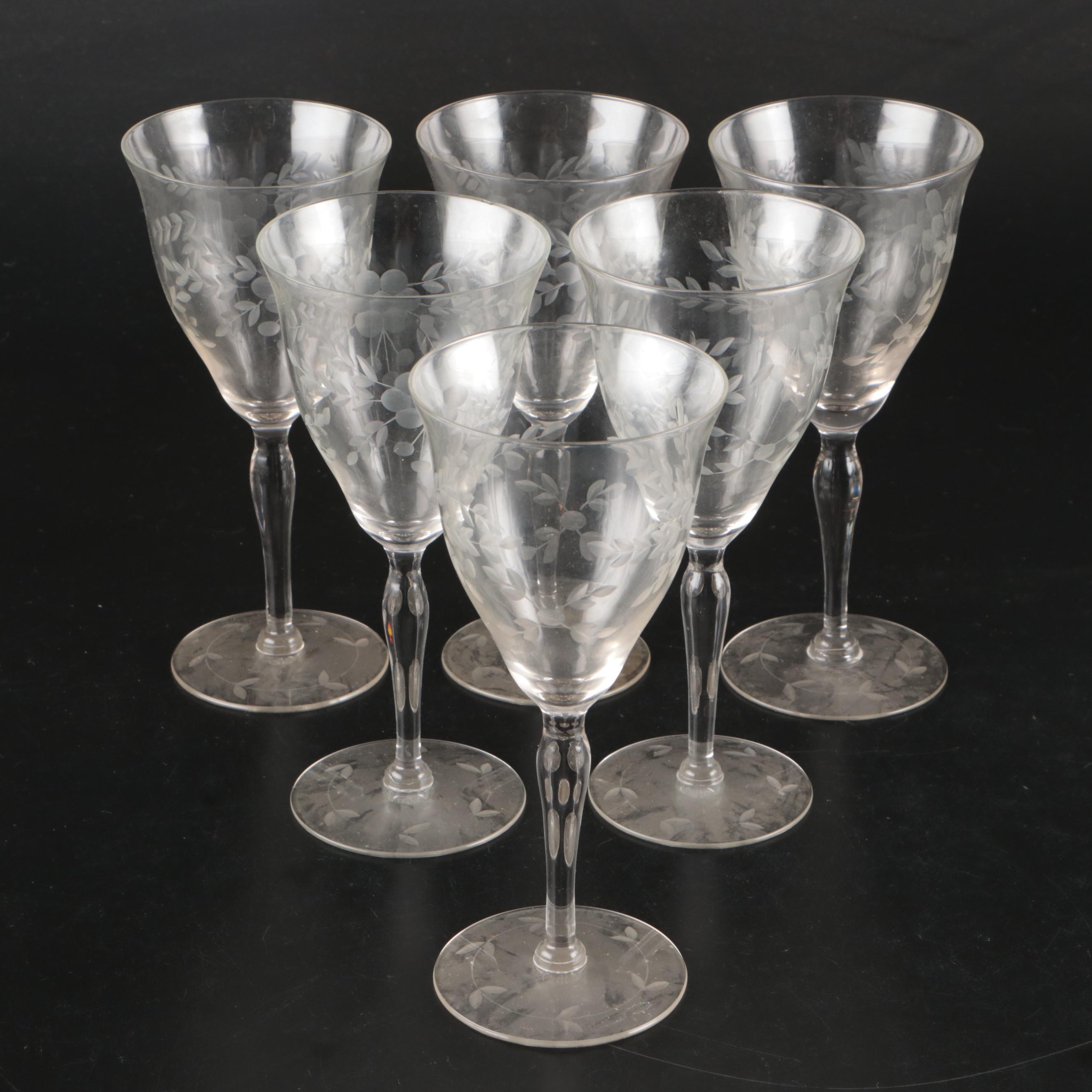Import Assoc "Cascade" Water Goblets and More with EAPG Etched Wine Glasses
