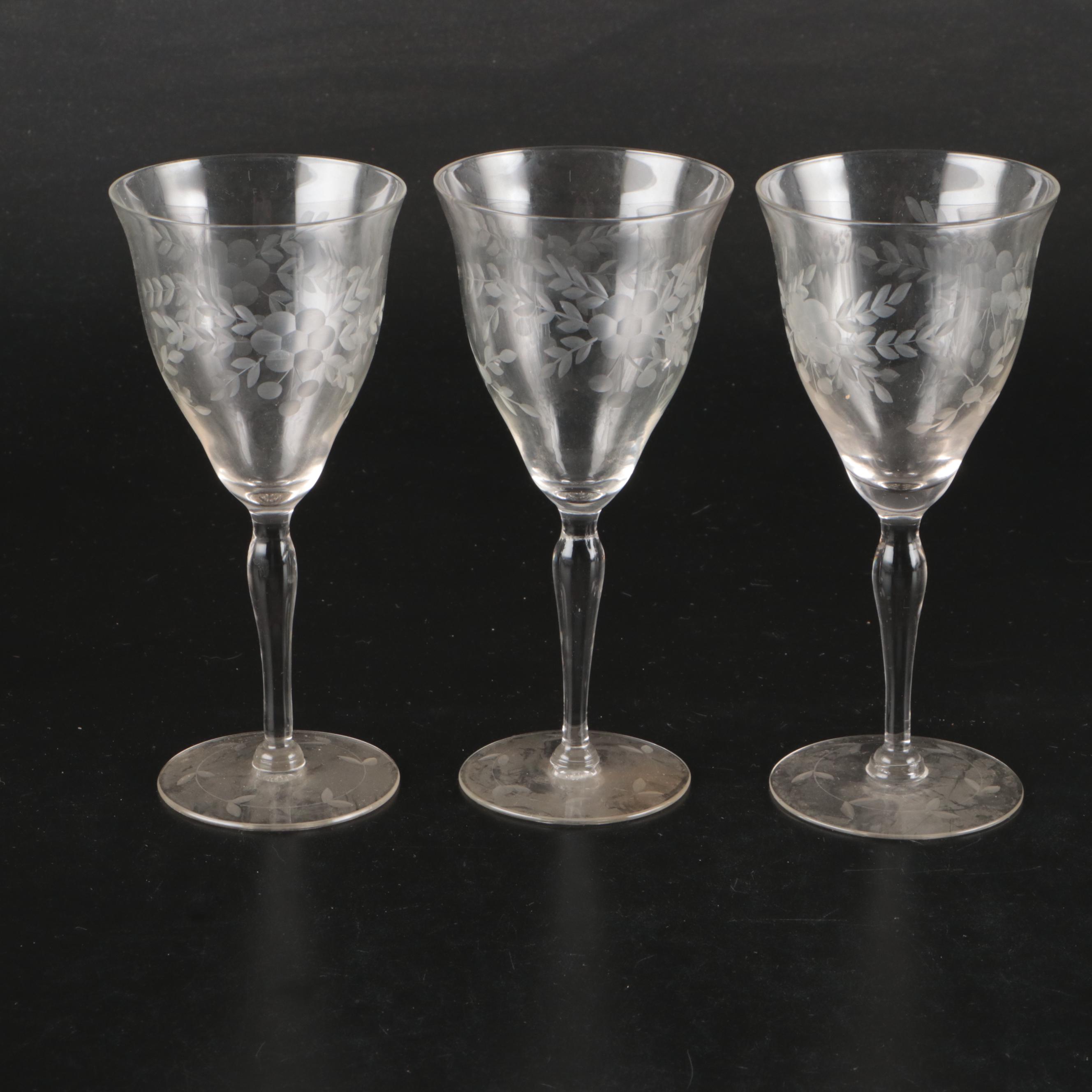 Import Assoc "Cascade" Water Goblets and More with EAPG Etched Wine Glasses