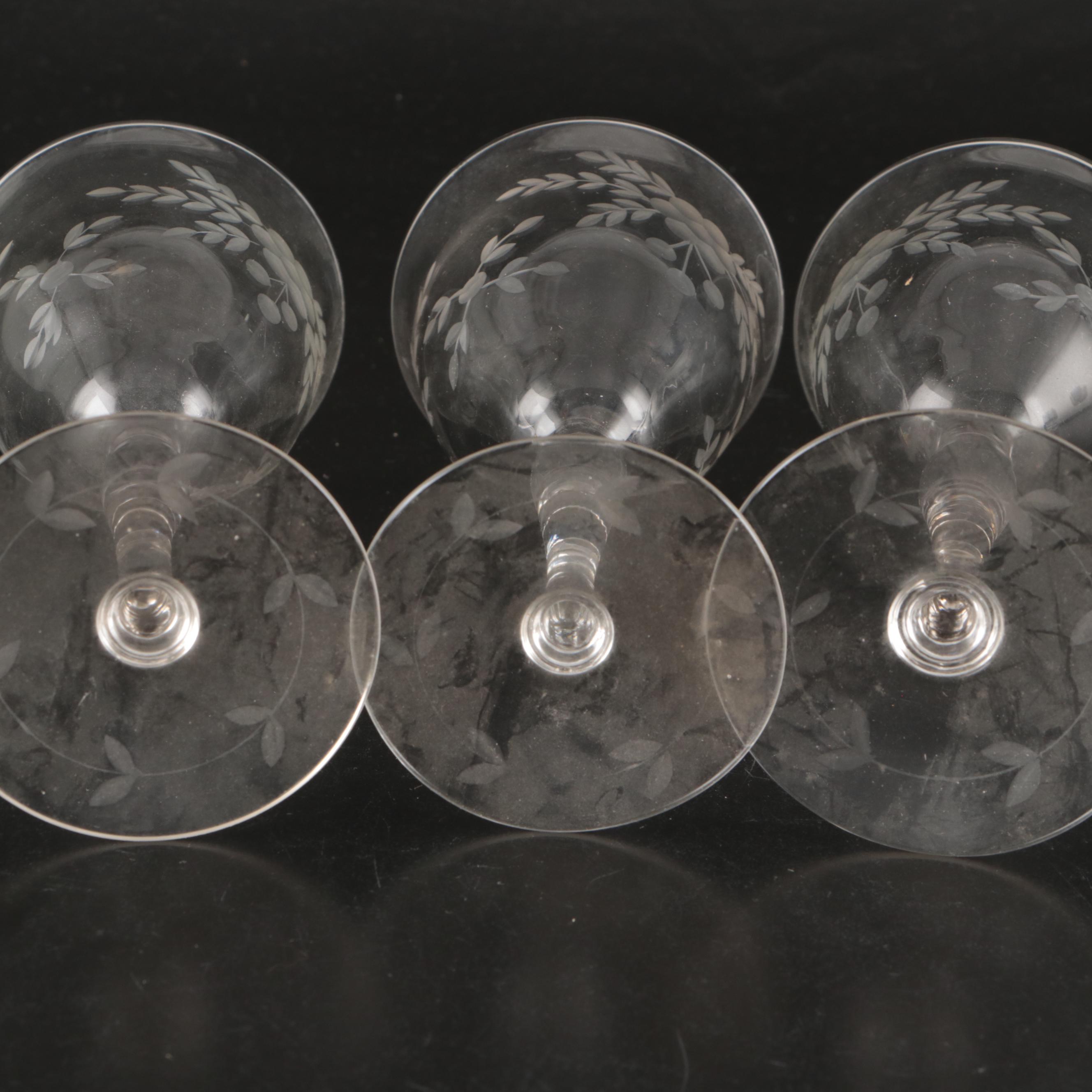 Import Assoc "Cascade" Water Goblets and More with EAPG Etched Wine Glasses