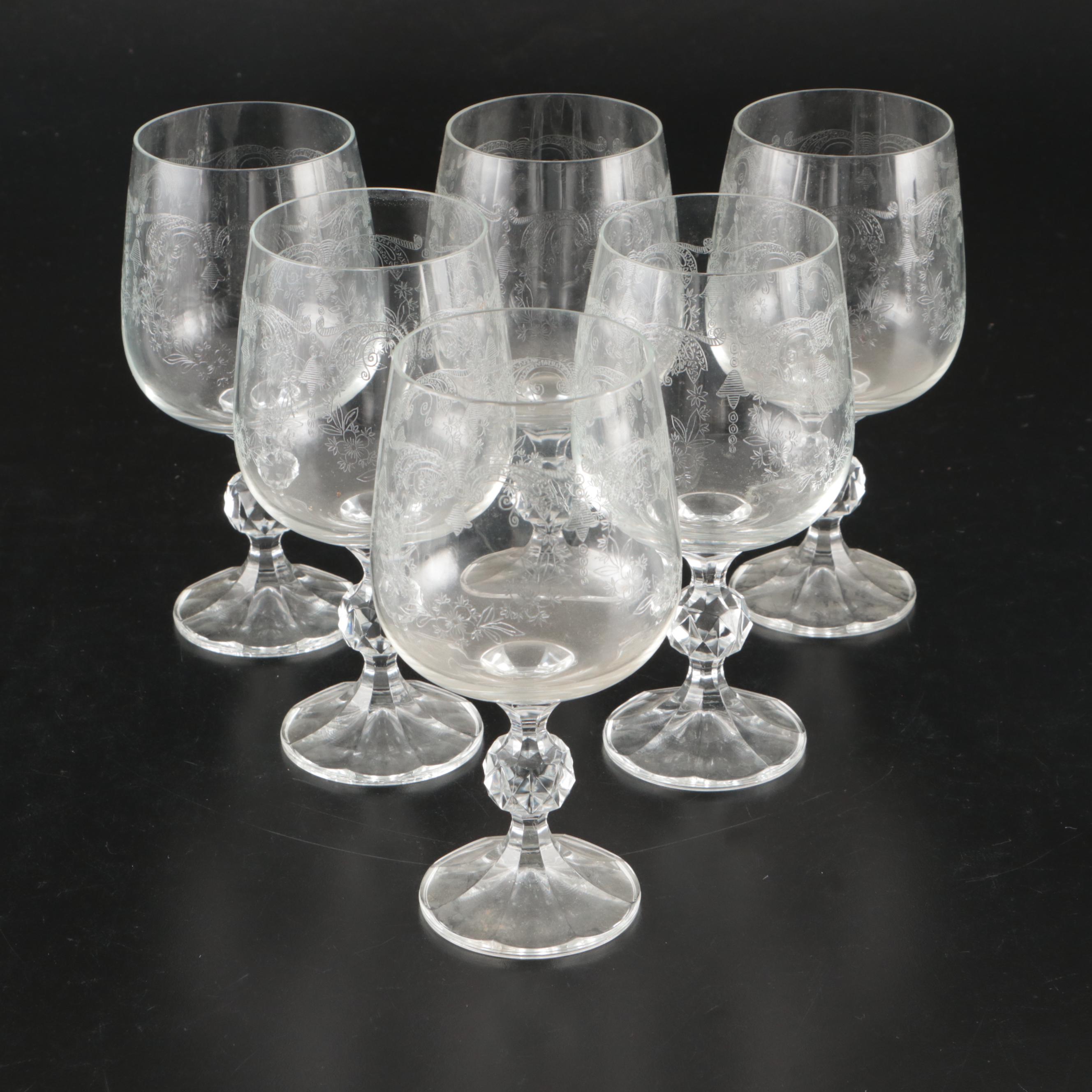Import Assoc "Cascade" Water Goblets and More with EAPG Etched Wine Glasses