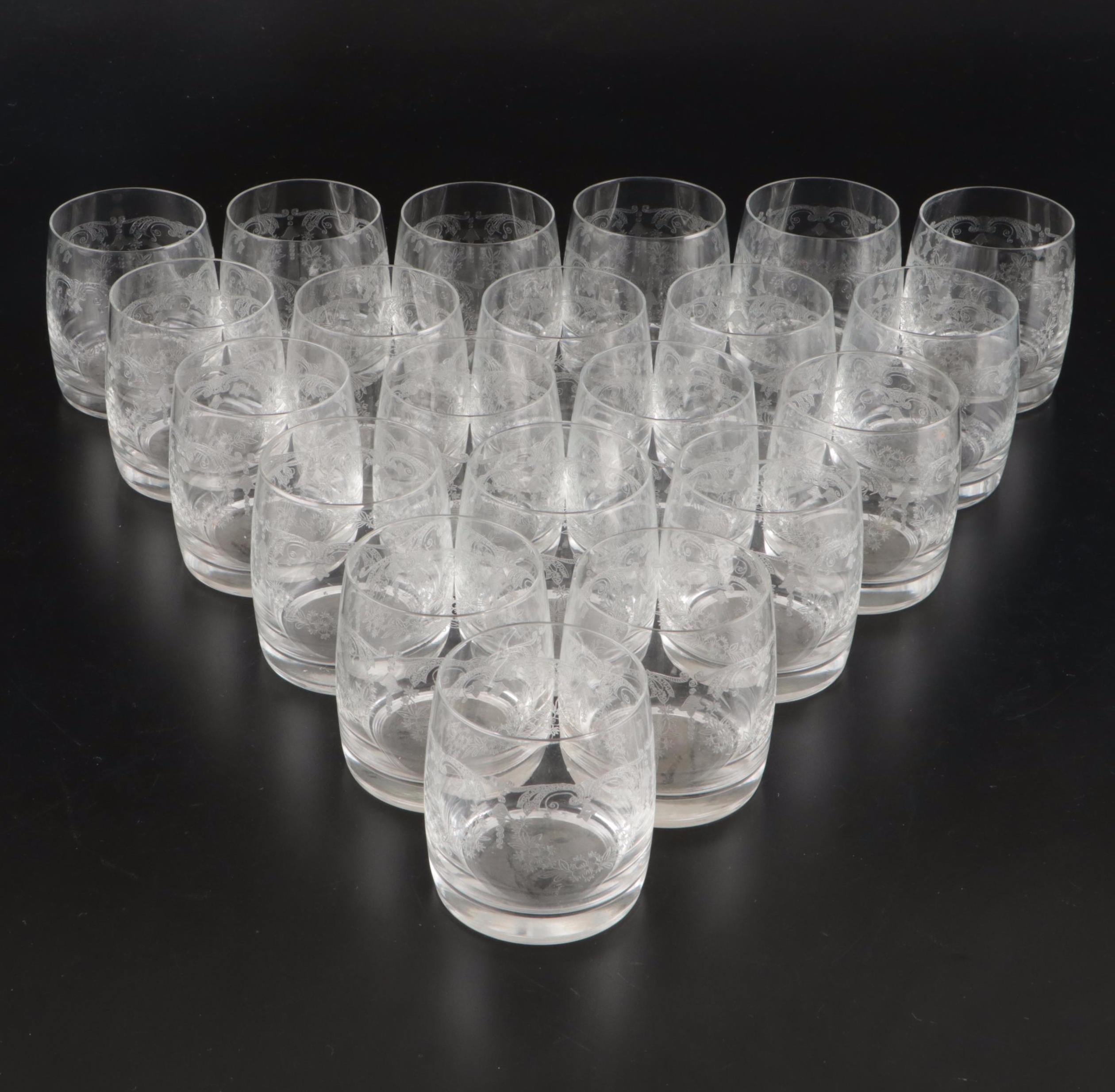 Import Assoc "Cascade" Water Goblets and More with EAPG Etched Wine Glasses