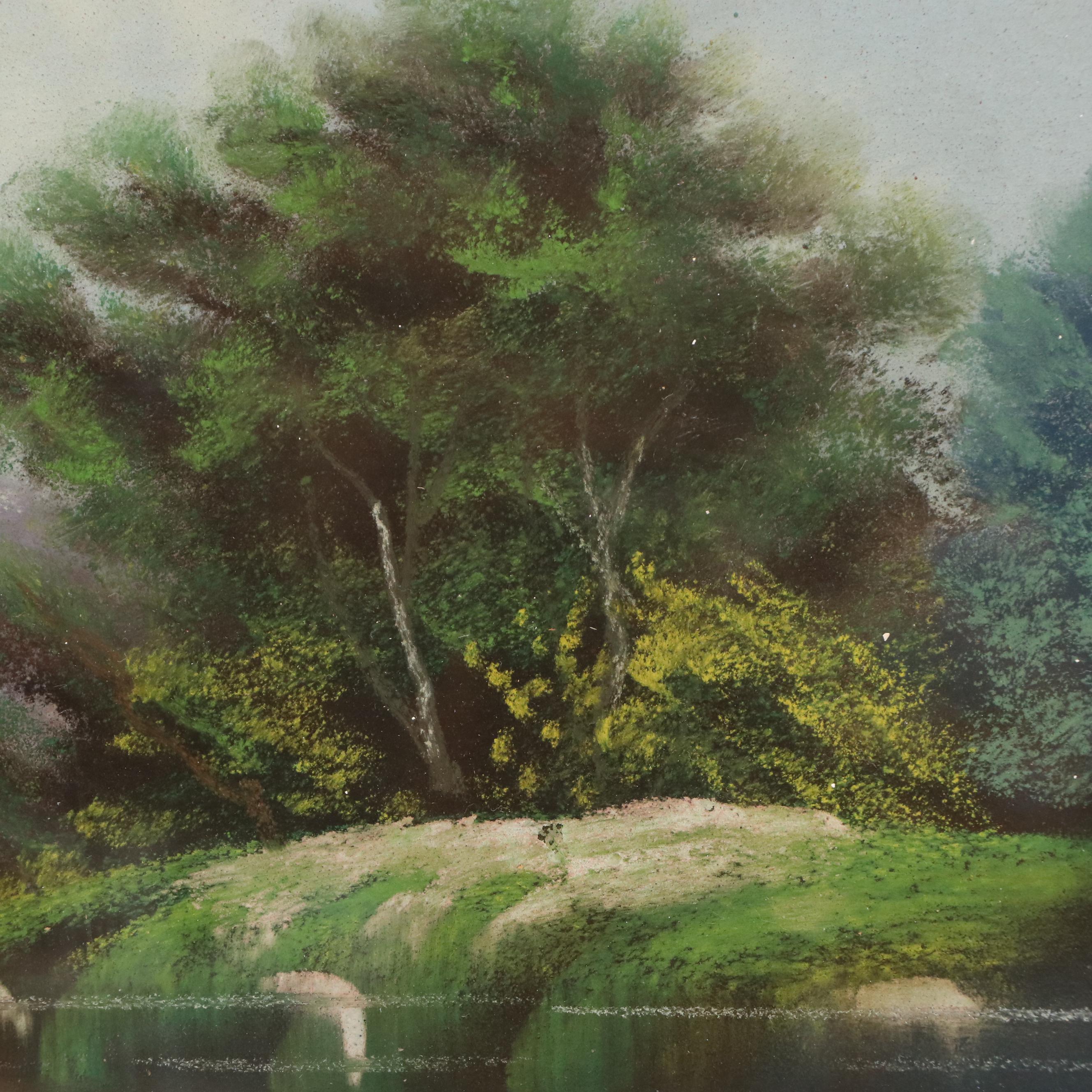 William Henry Chandler Mountainous Landscape Chalk Pastel Drawing