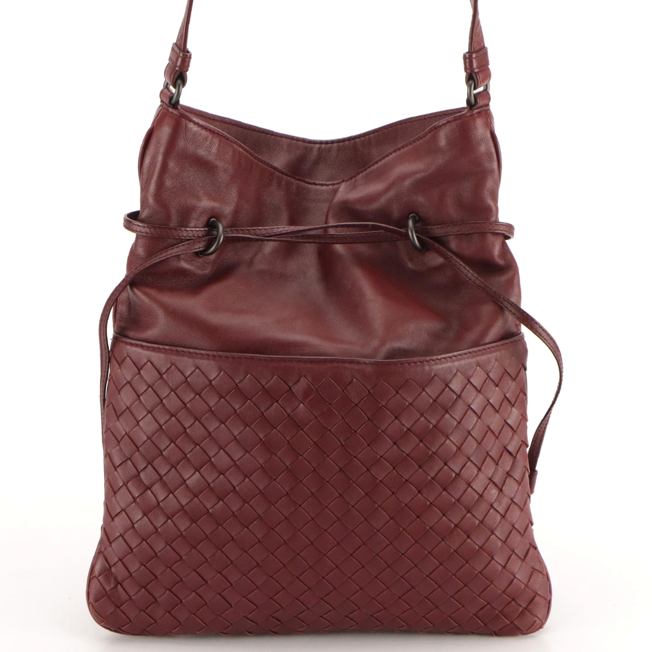 Bottega Venete Intrecciato Leather Shoulder Bag in Burgundy