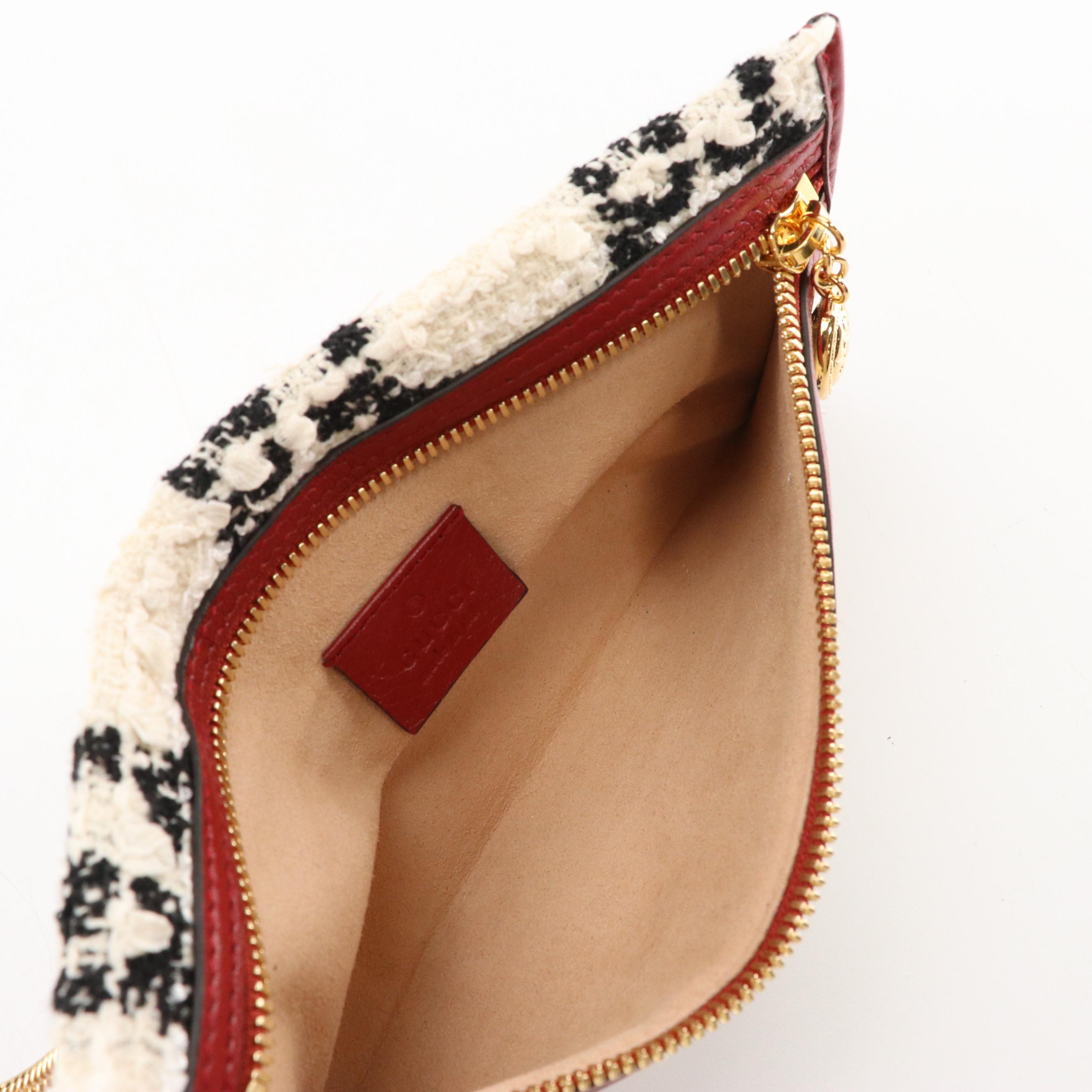 Gucci Large Rajah Black & White Tweed Monogram & Web Tote with Red Leather Trim