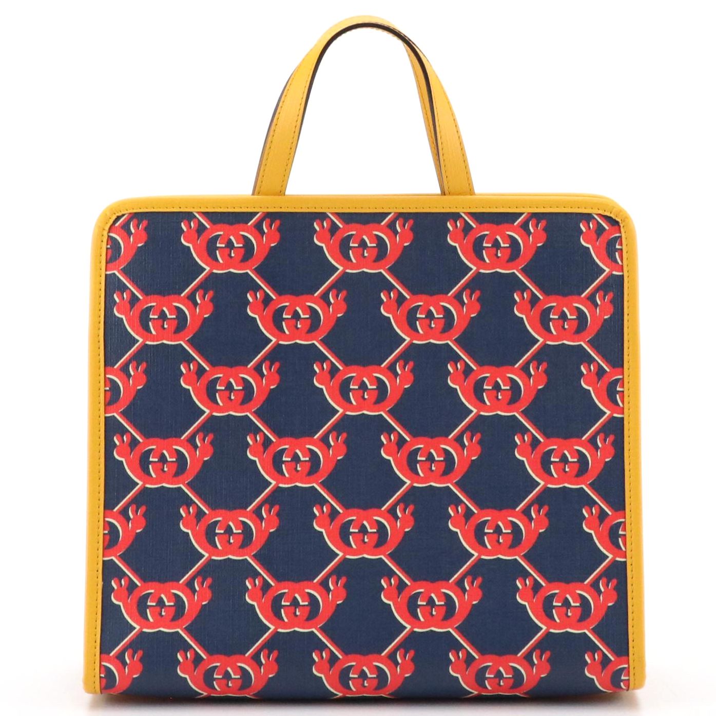 Gucci Kid's Tote in Red/Blue Peace Sign GG Canvas and Yellow Leather Trim