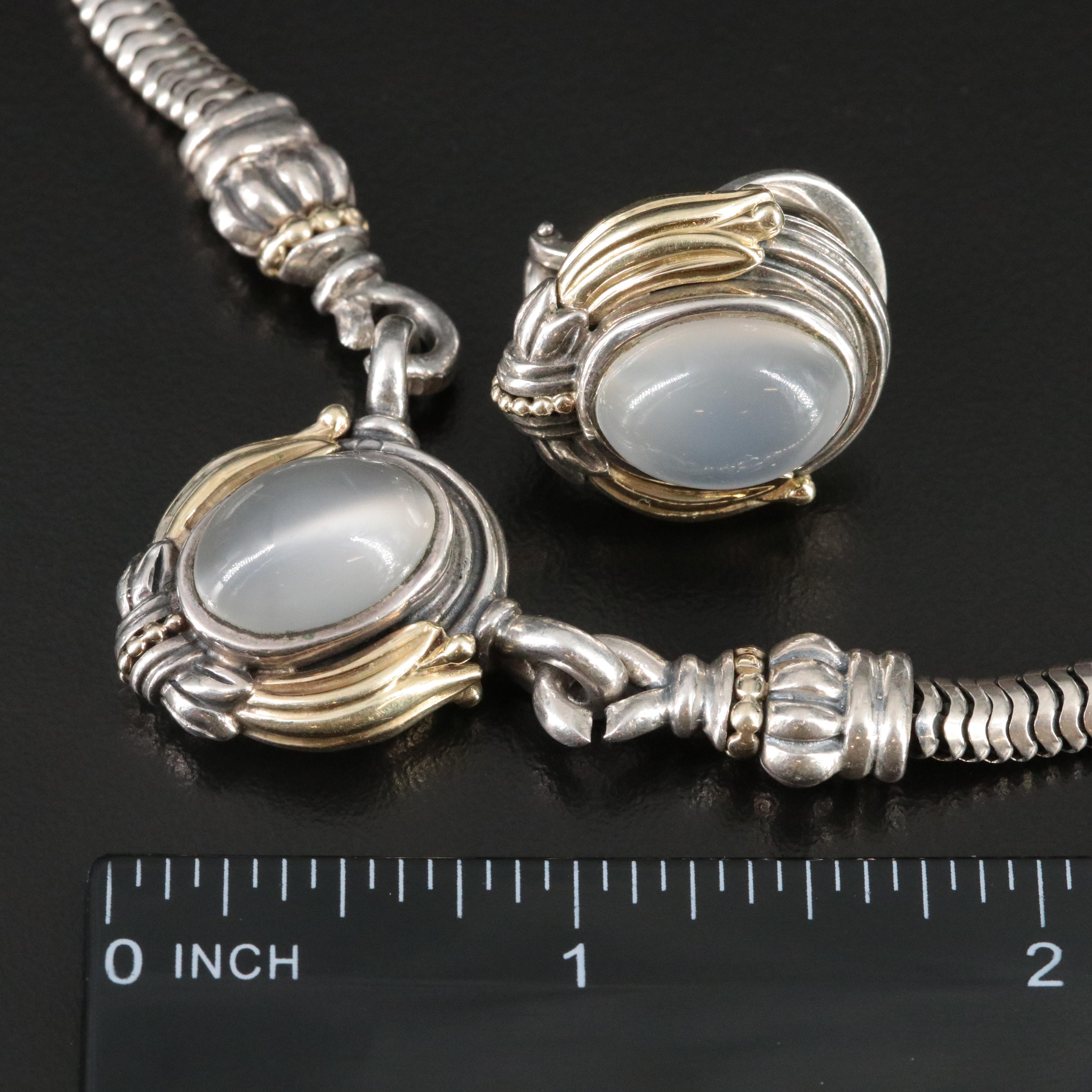 Lagos Caviar Sterling, 18K Cat's Eye Moonstone Necklace and Earrings