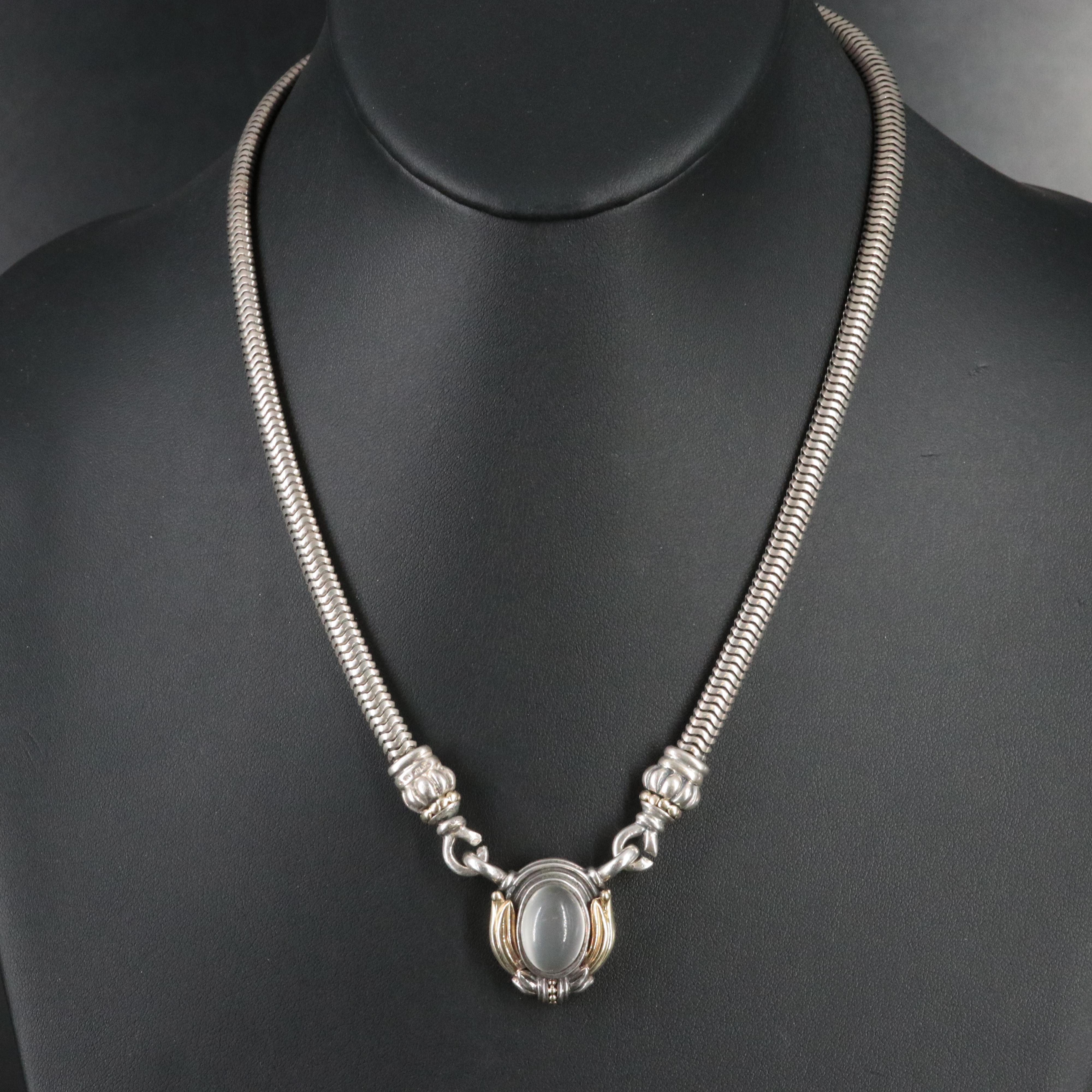 Lagos Caviar Sterling, 18K Cat's Eye Moonstone Necklace and Earrings