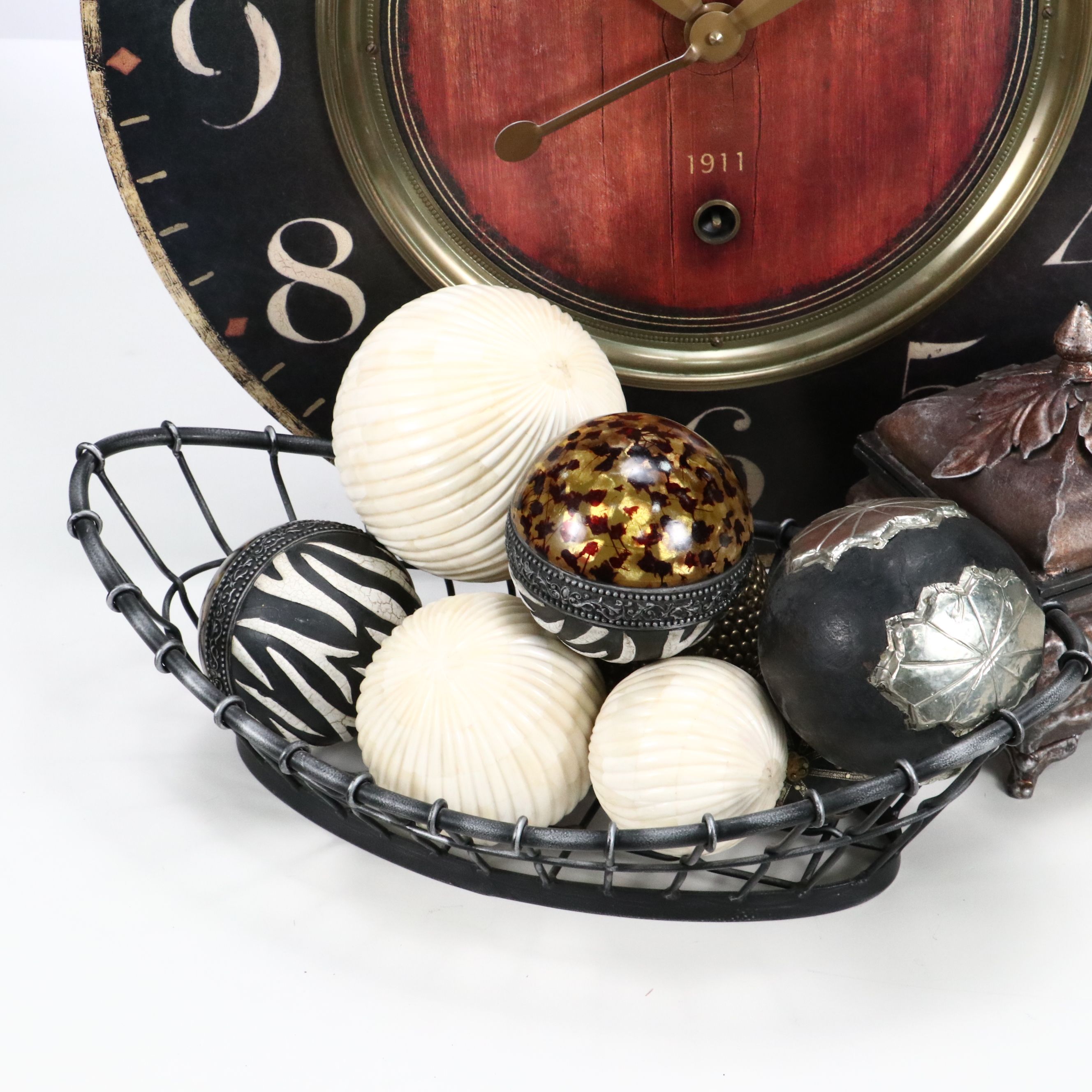 Ceramic Urn Table Lamp with Large Wall Clock and Decorative Containers