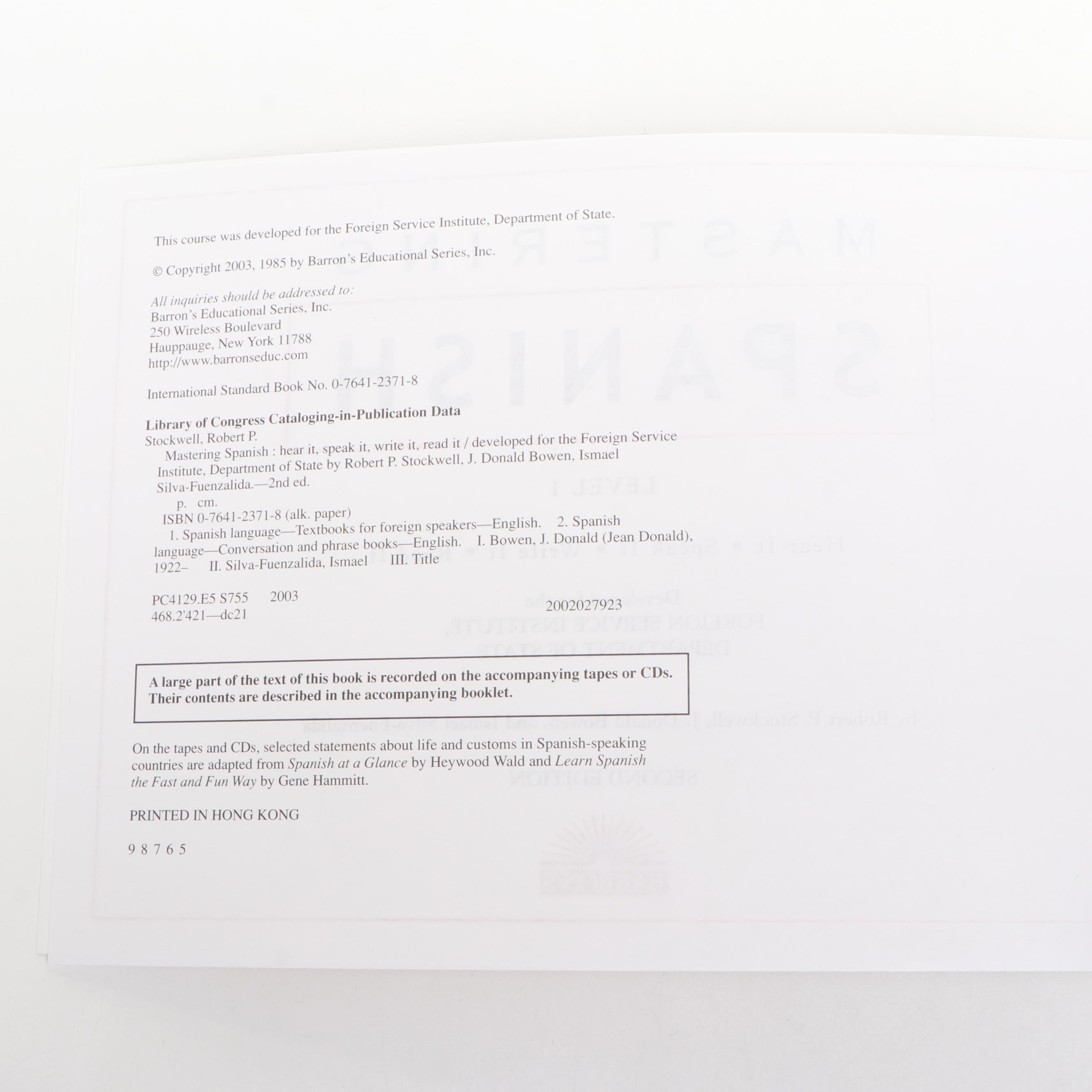 Barron's Second Edition "Mastering Spanish Level One" CDs and Textbook