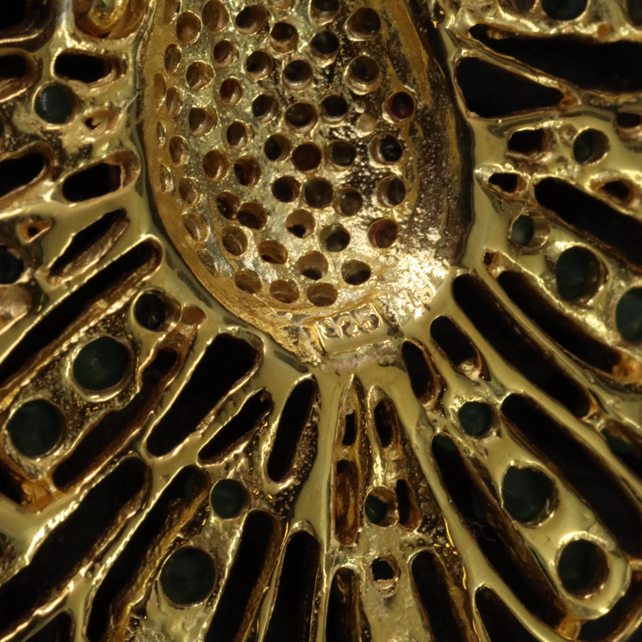 Sterling Emerald, Ruby and Sapphire Peacock Necklace