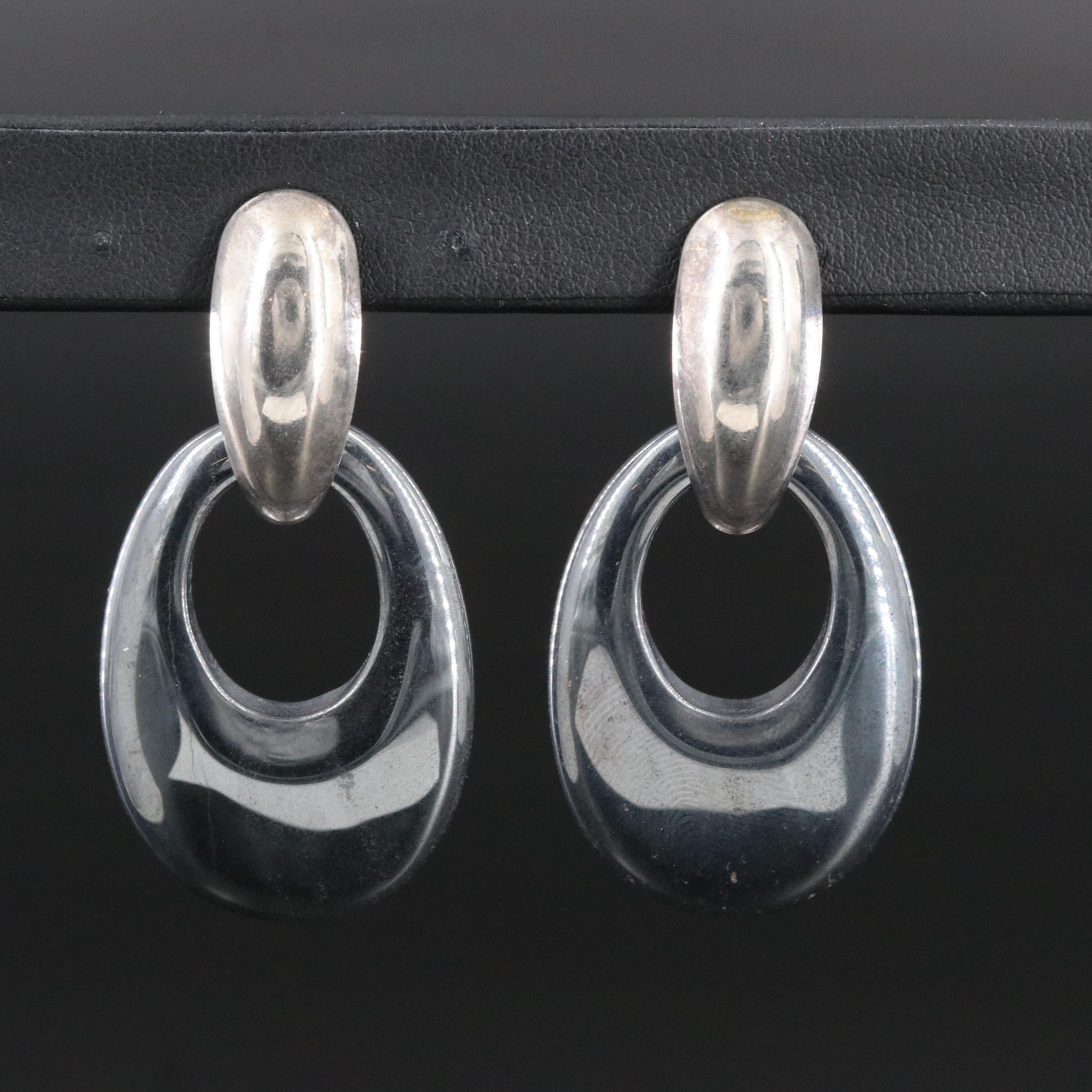 Faux Hematite Door Knocker Earrings