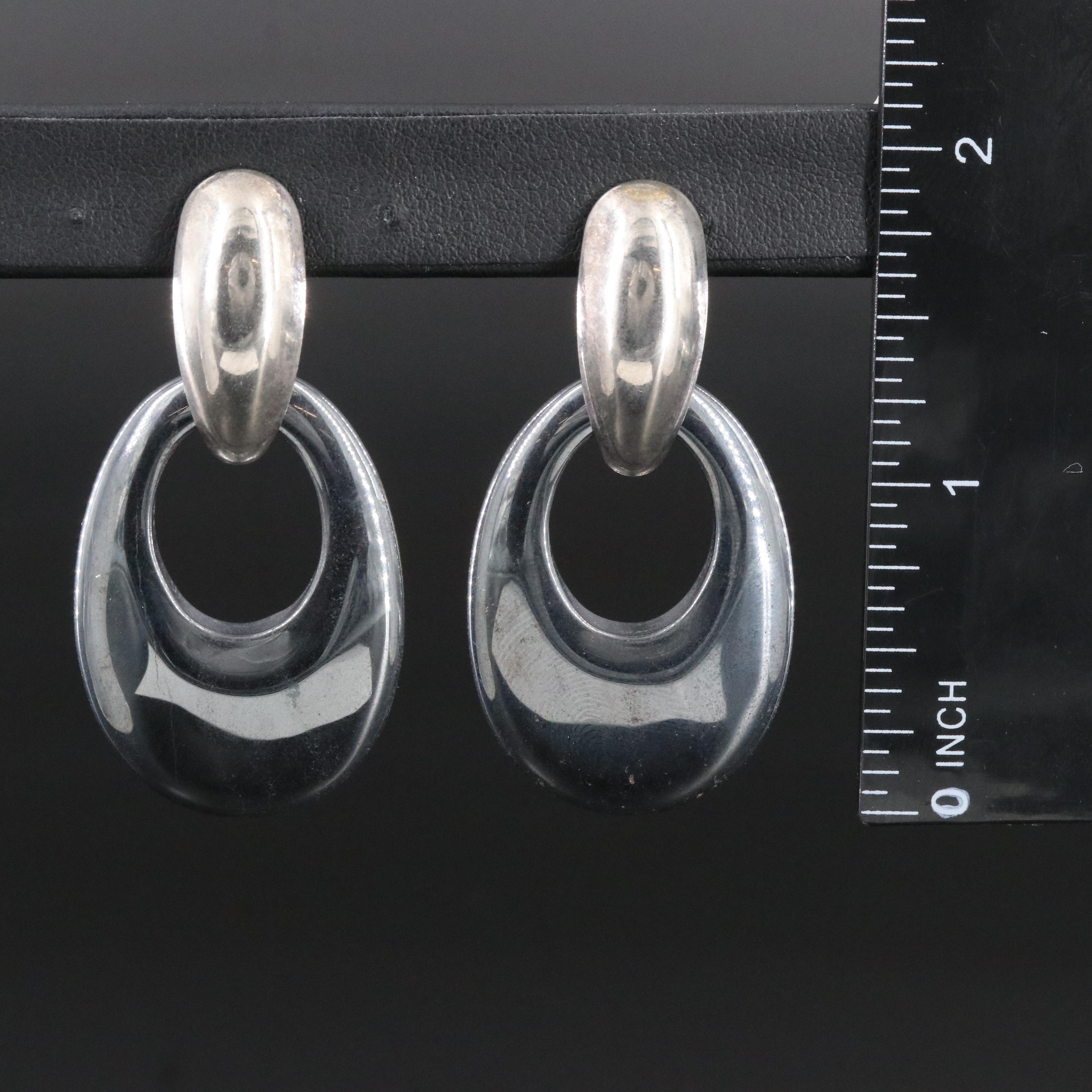 Faux Hematite Door Knocker Earrings