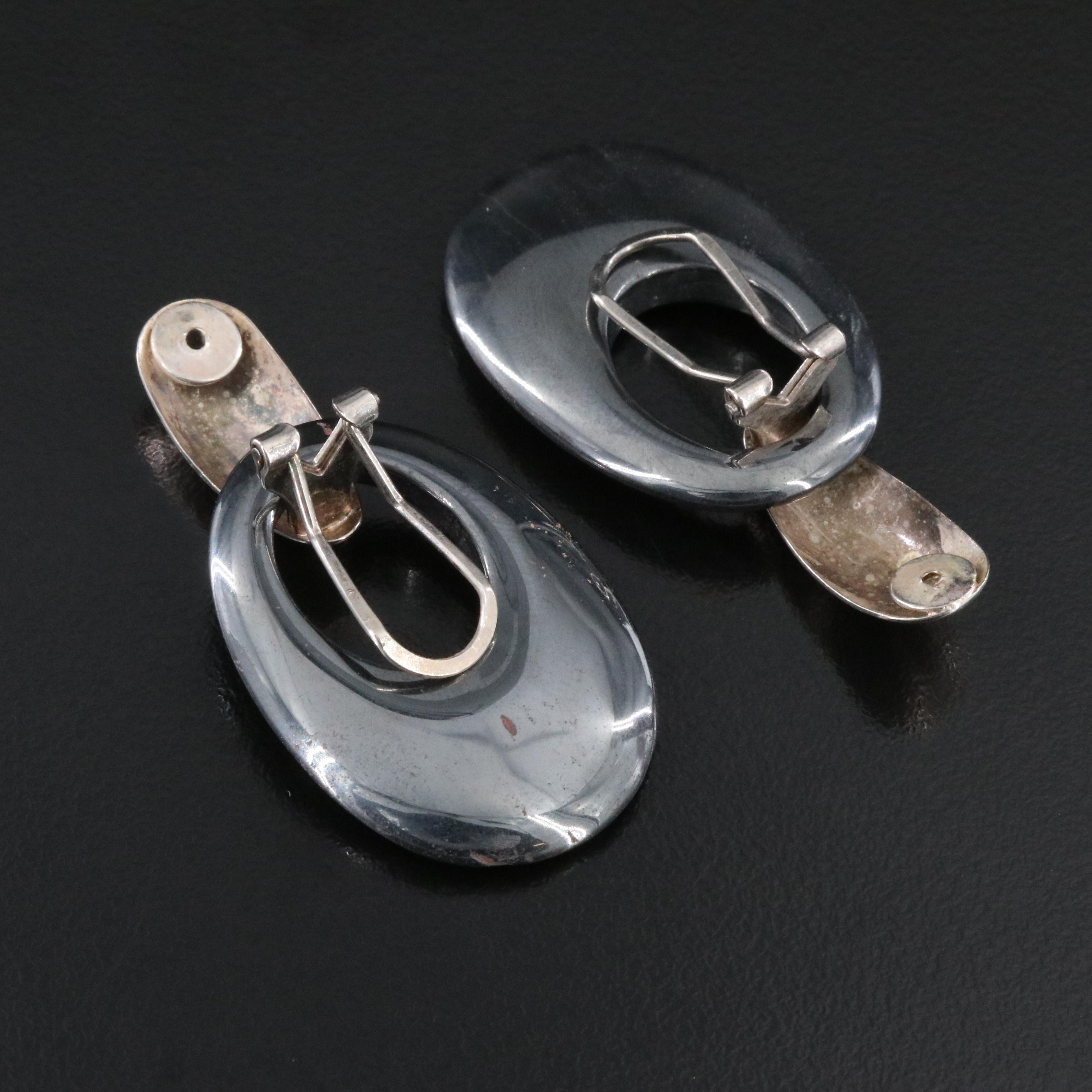 Faux Hematite Door Knocker Earrings