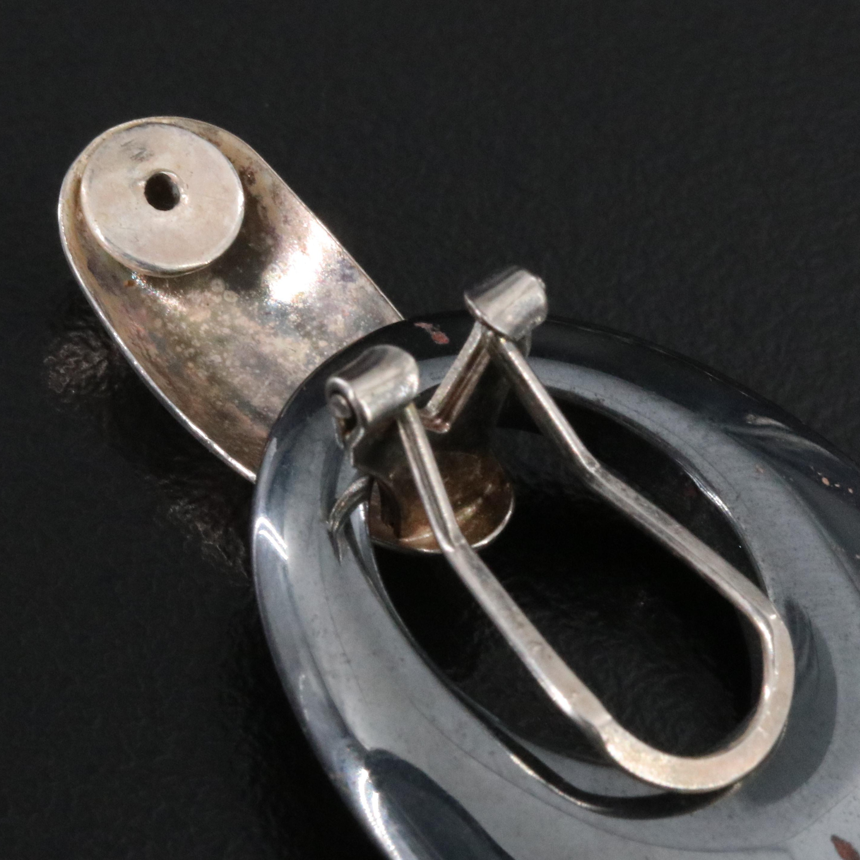 Faux Hematite Door Knocker Earrings