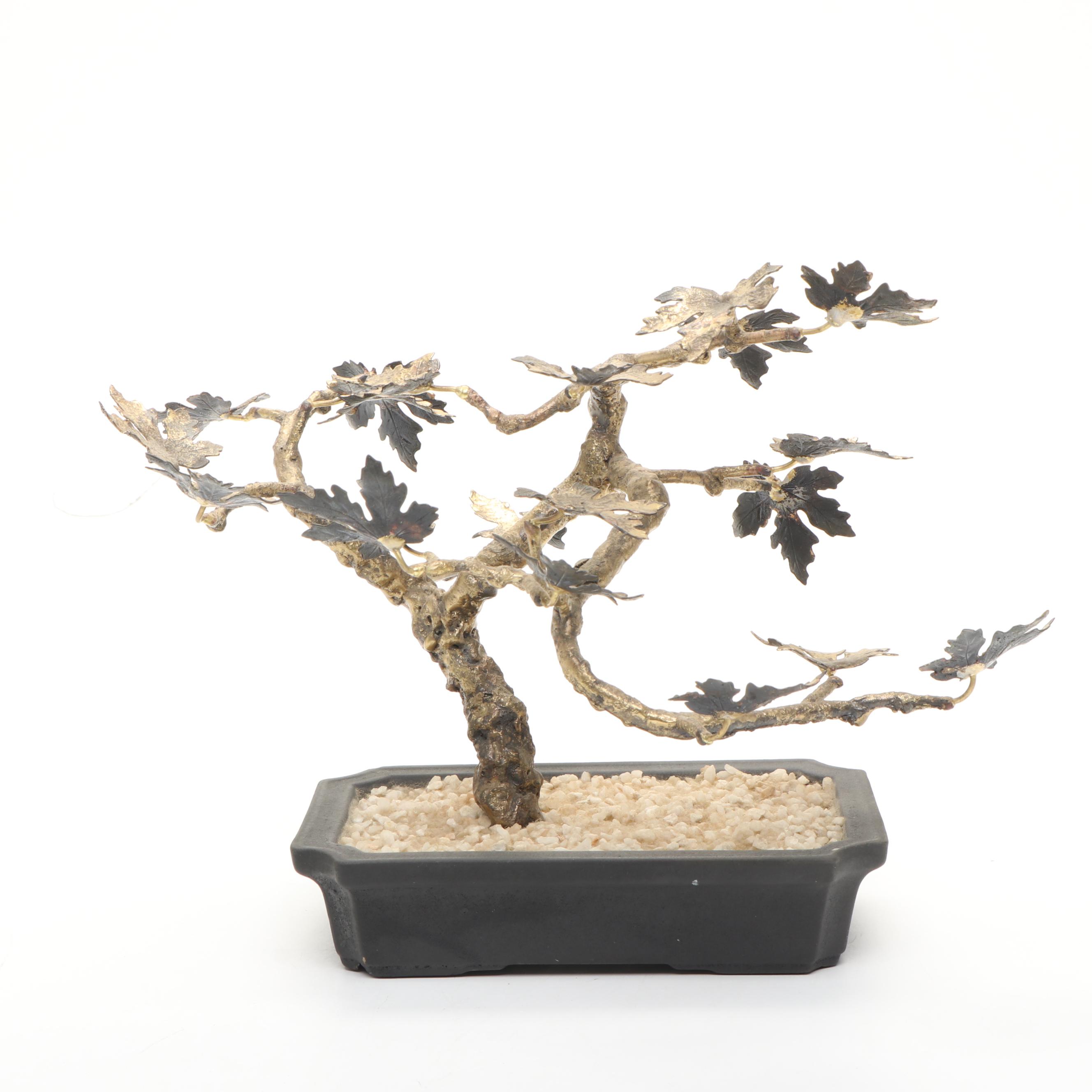 Perry Marshall Golden Brass Sculpture of Bonsai Tree, 1974