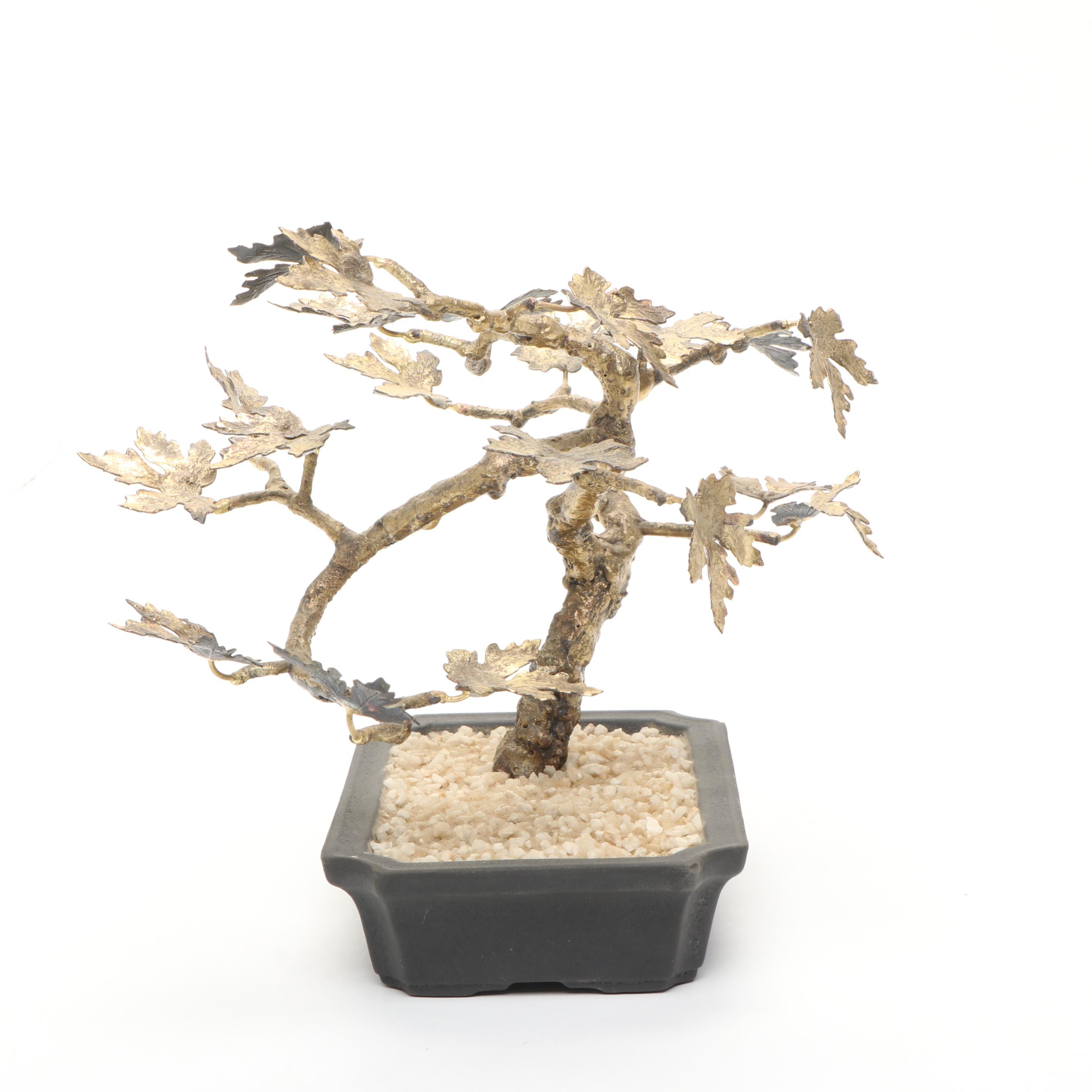 Perry Marshall Golden Brass Sculpture of Bonsai Tree, 1974