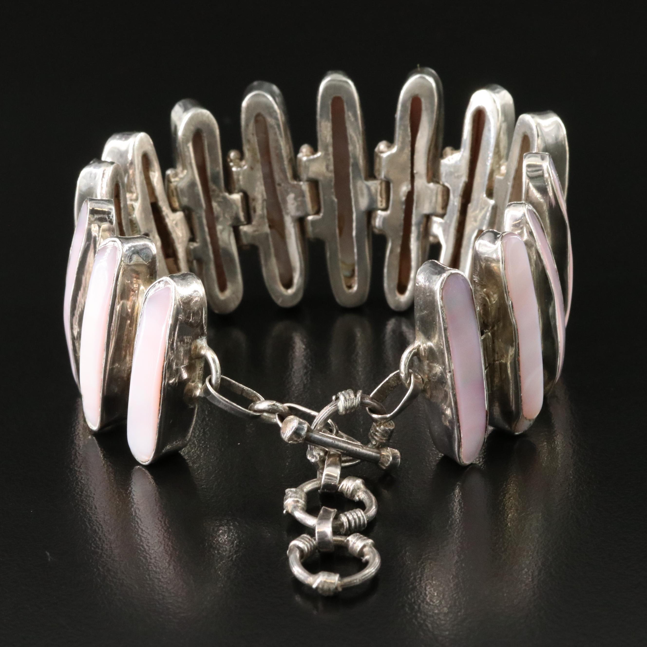Sterling Mother-of-Pearl Link Bracelet
