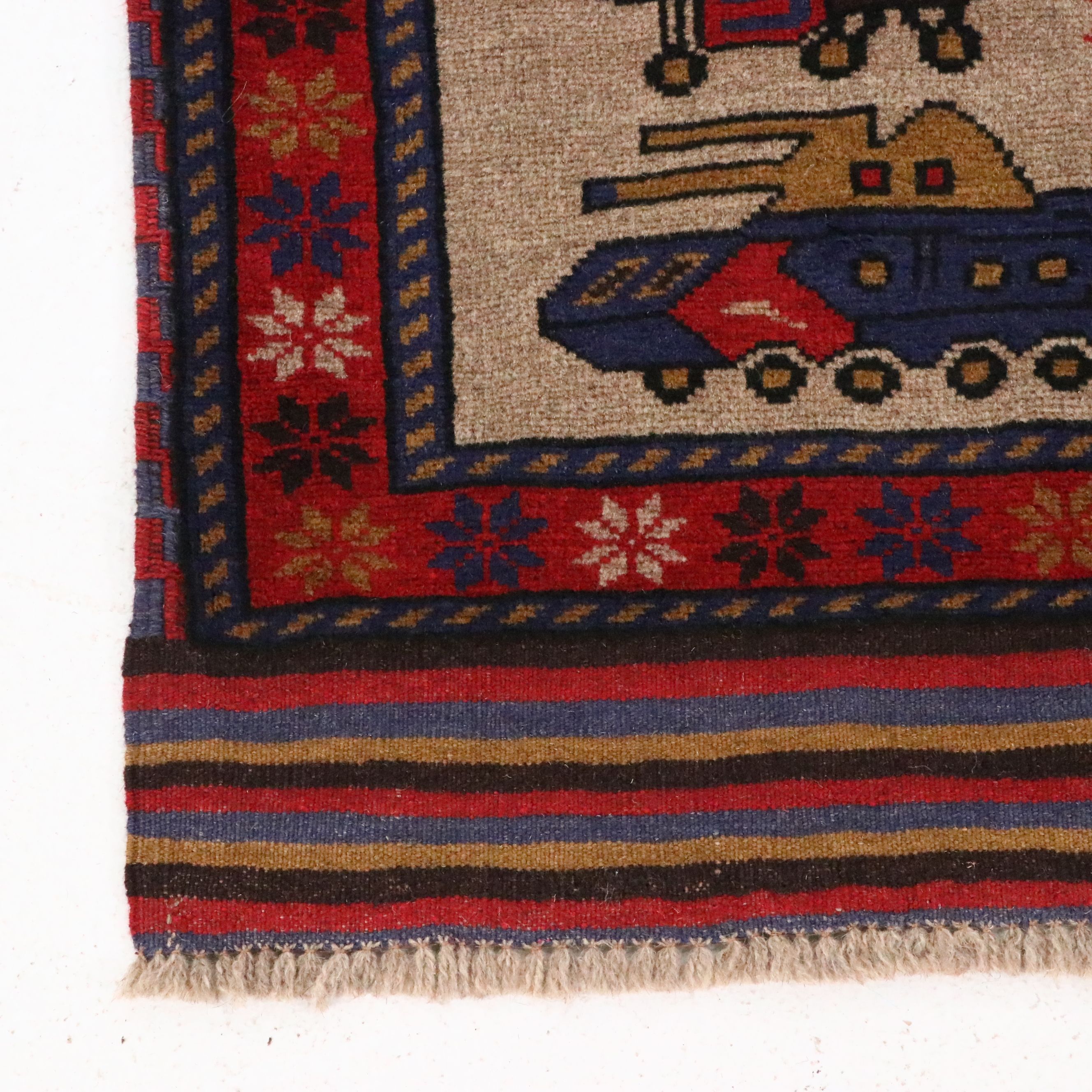 4'2 x 6'2 Hand-Knotted Afghan Pictorial War Rug