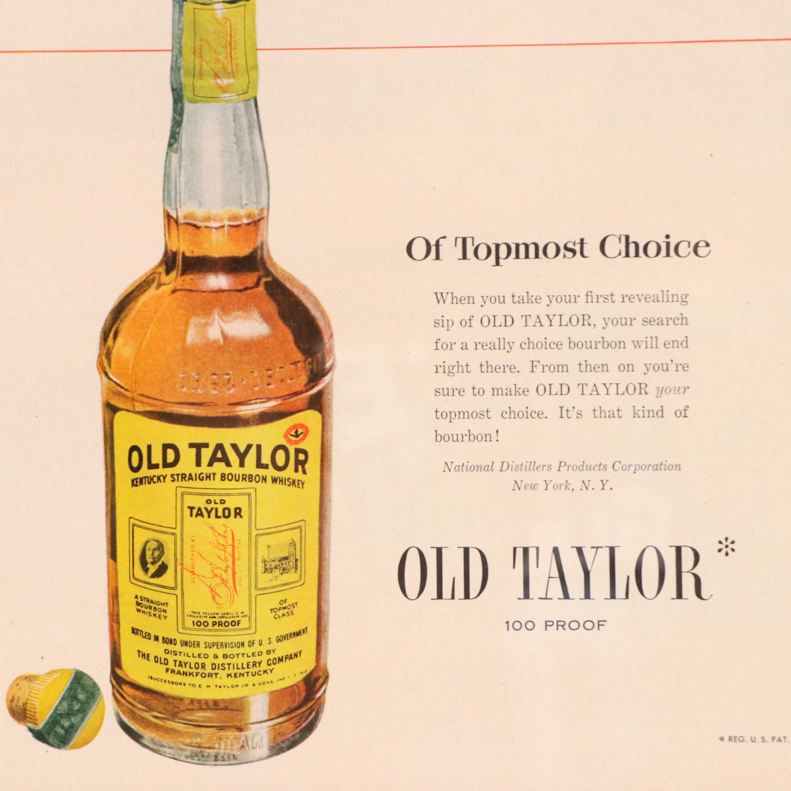 Old Taylor Whiskey Offset Lithograph Advertisement "Signed Sealed Delivered"