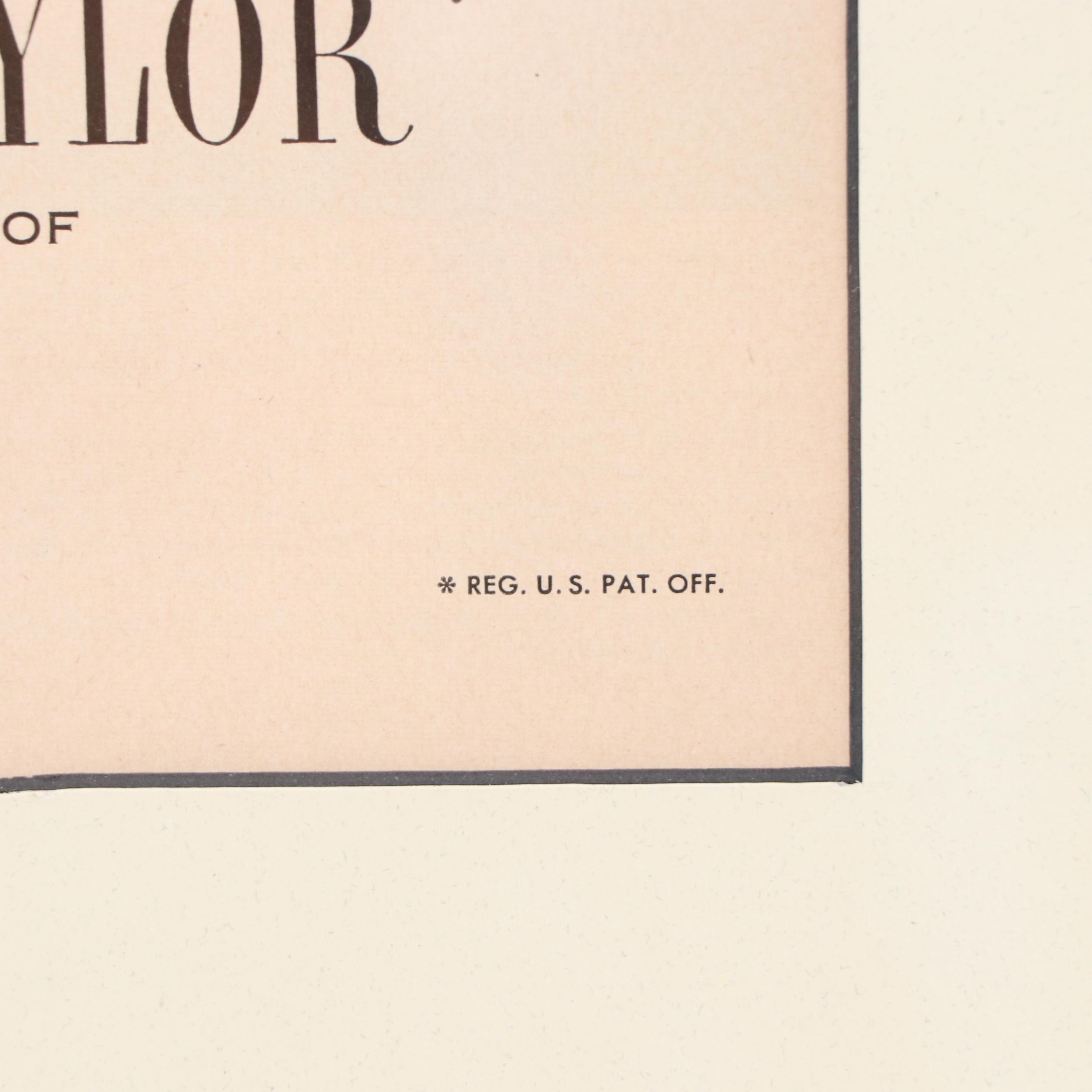 Old Taylor Whiskey Offset Lithograph Advertisement "Signed Sealed Delivered"