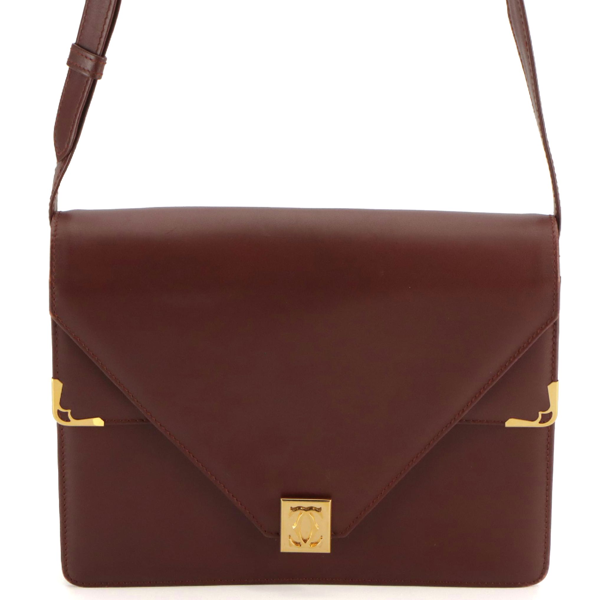 Cartier Must de Cartier Double-Flap Crossbody Bag in Burgundy Leather
