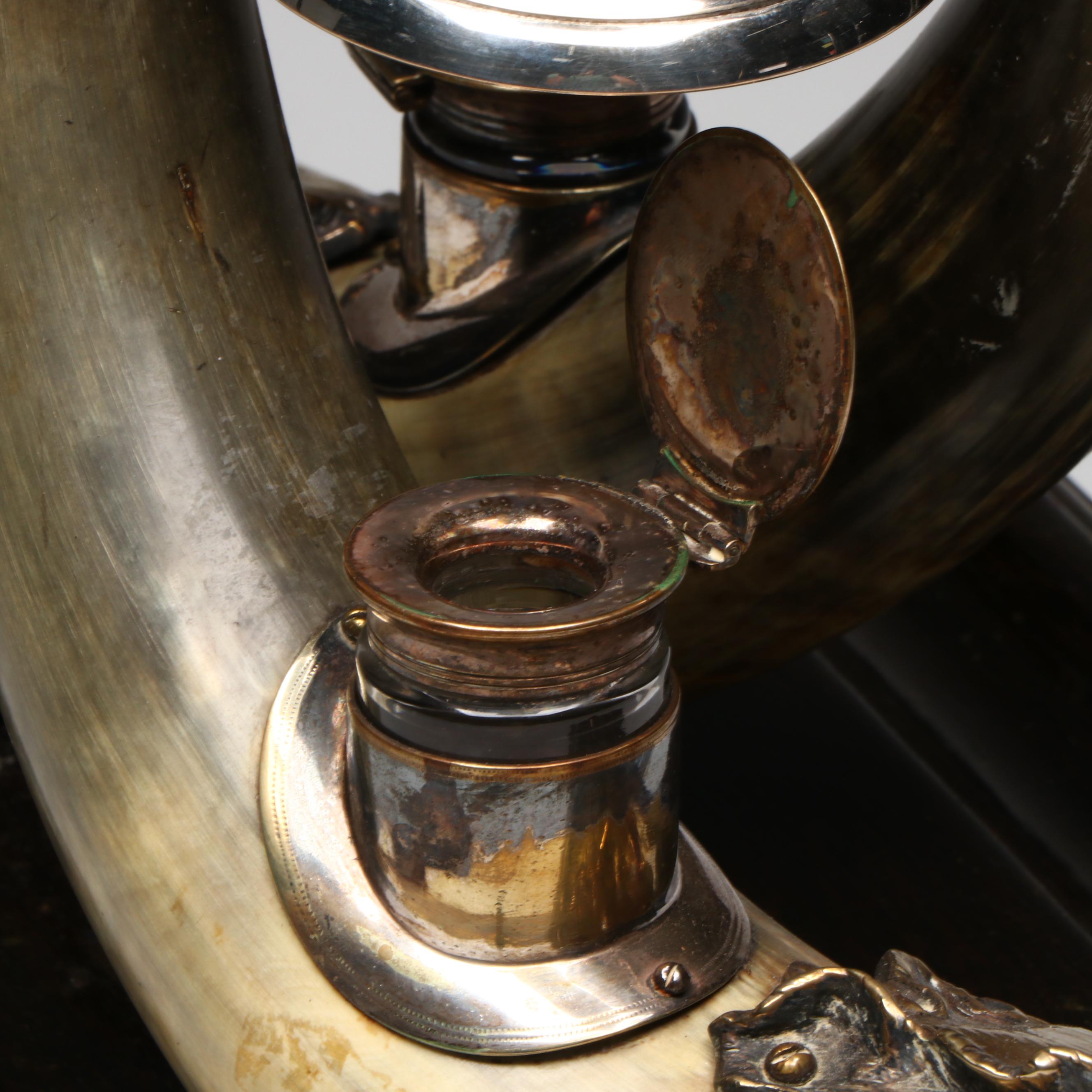 Late Victorian English Silver Plate and Horn Italian Dolphin Form Inkstand